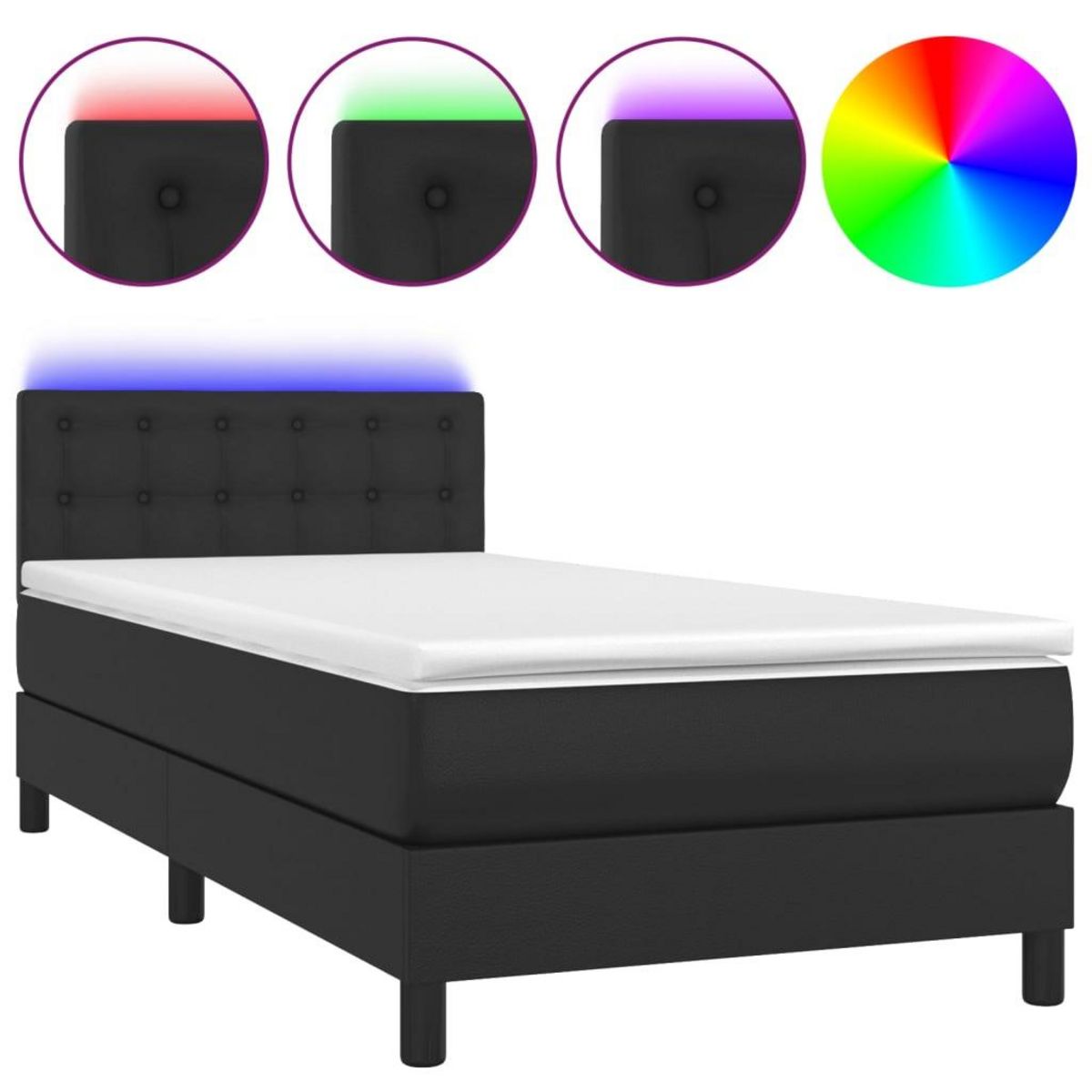 VIDAXL Sommier a lattes de lit avec matelas et LED Noir 90x190 cm