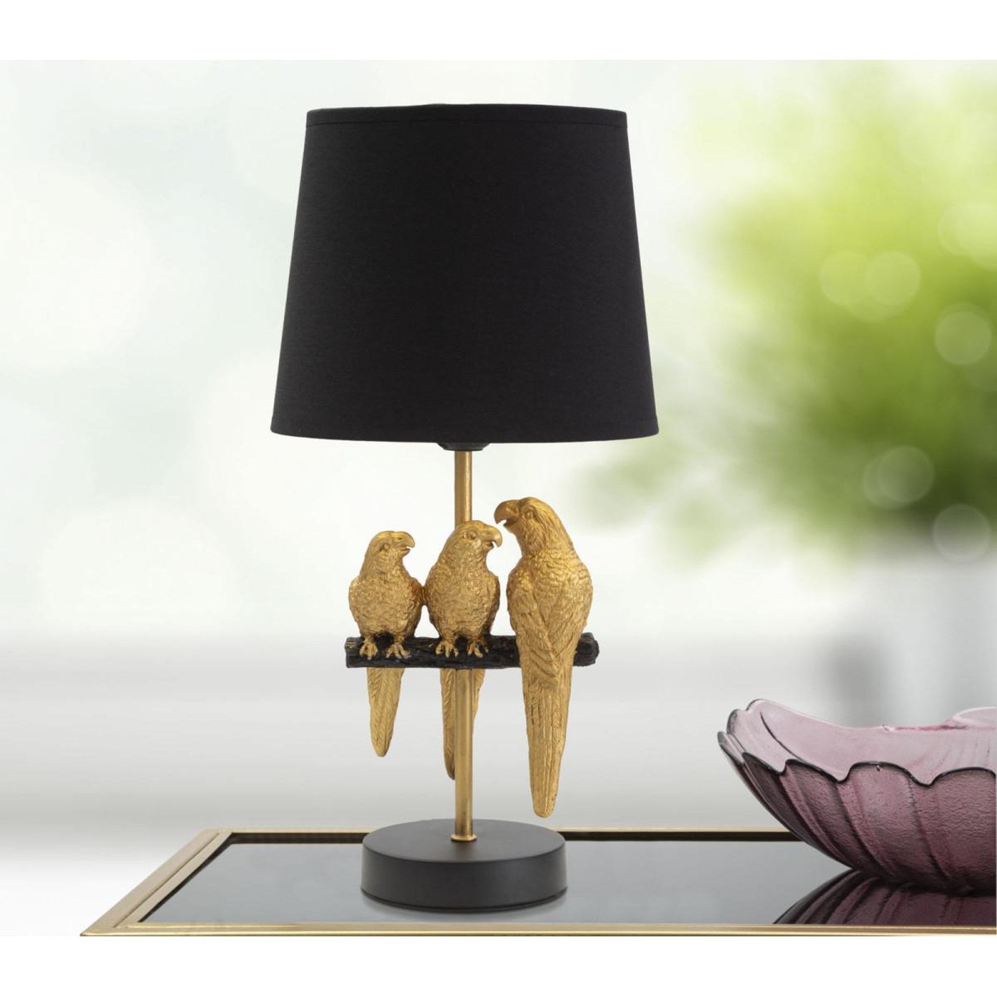 Voir la diapositive 4 : Paris Prix Lampe à poser design  perroquets  39cm or & noir