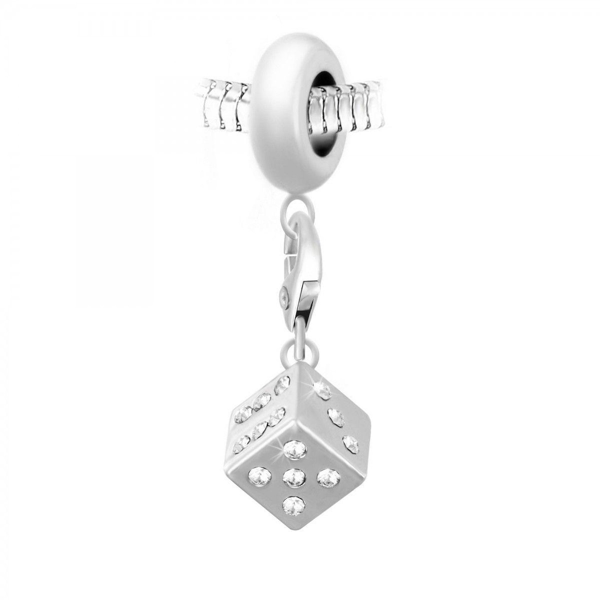 SC CRYSTAL Charm perle SC Crystal en acier avec pendentif Dé orné de Cristaux scintillants