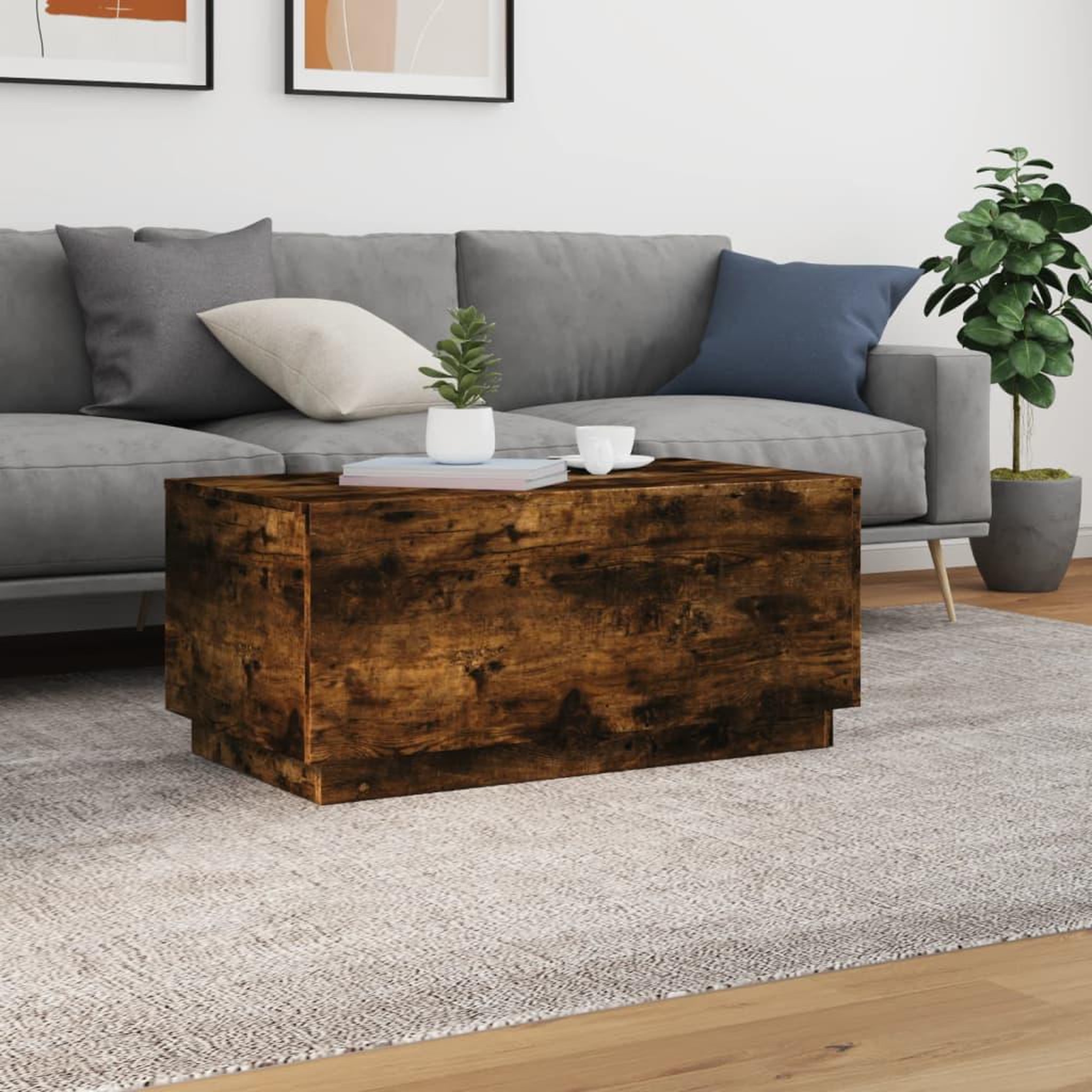 Voir la diapositive 4 : VIDAXL Table basse avec lumieres LED chene fume 90x50x40 cm