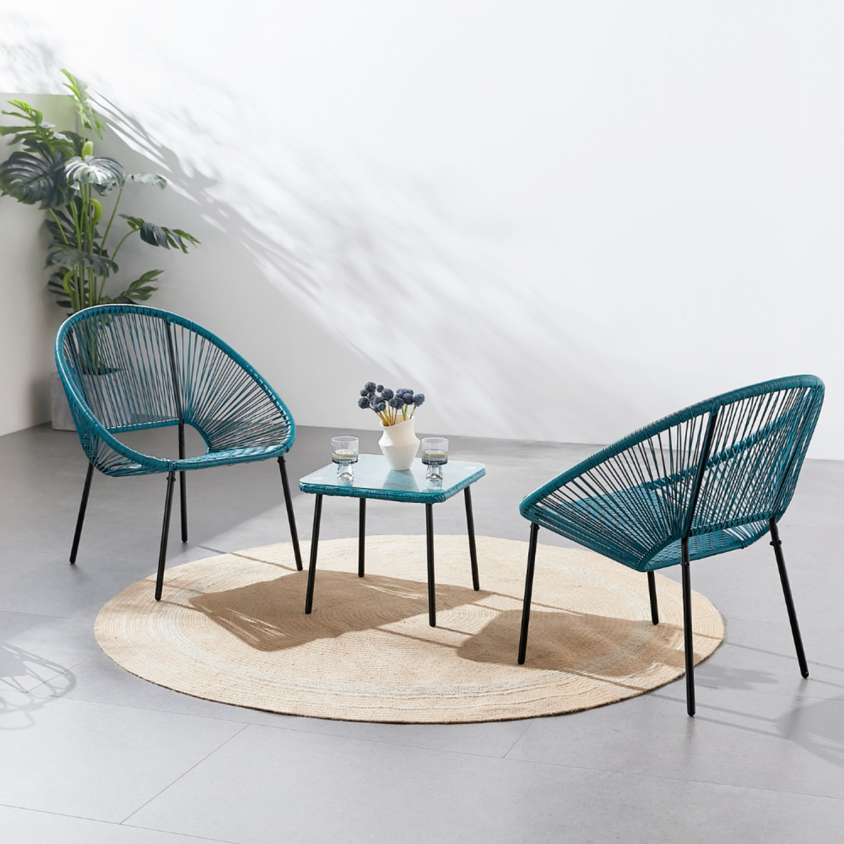 CONCEPT USINE Set de 2 fauteuils + table basse bleu ACAPULCO