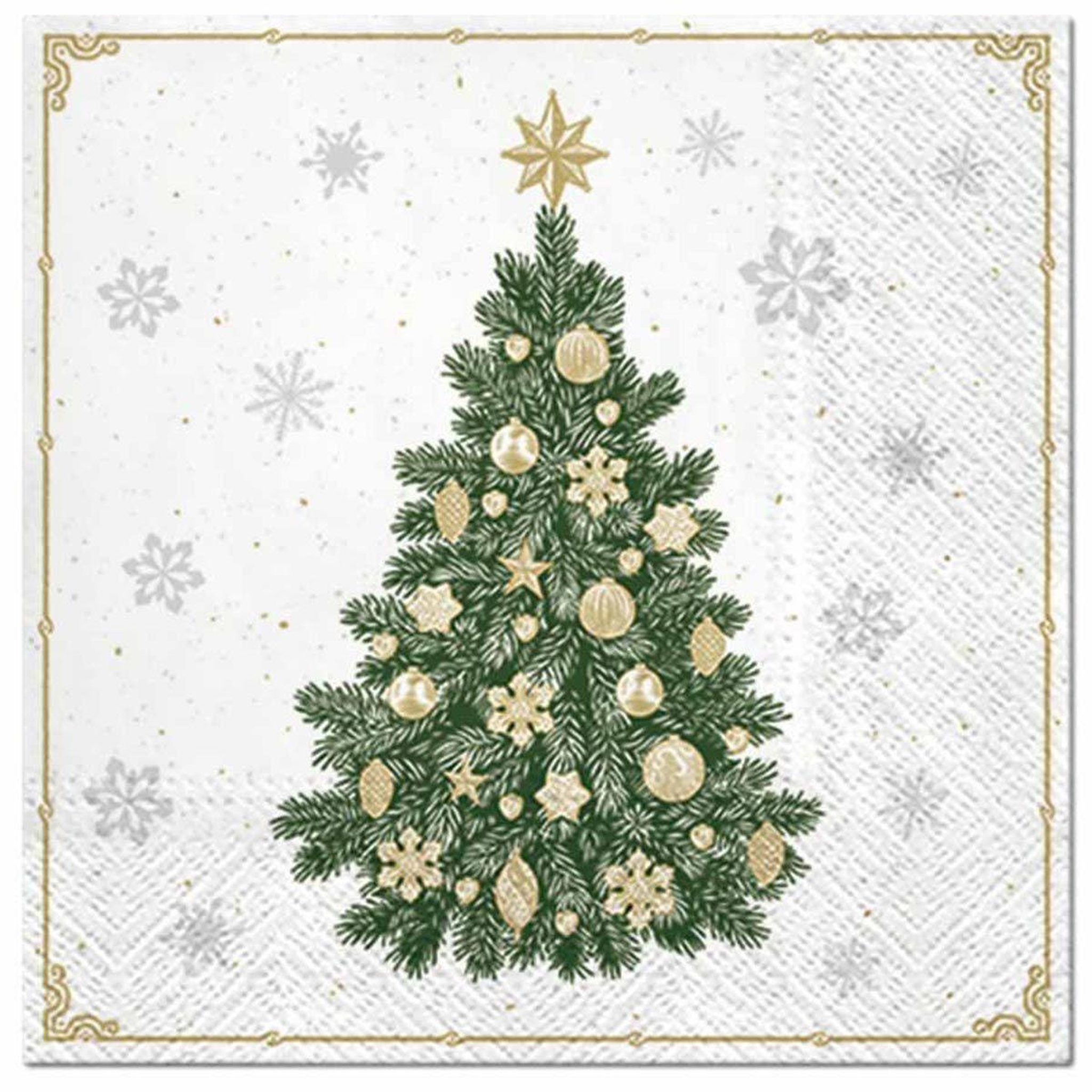 HOMEA Lot de 20 Serviettes en Papier  Sapin Givré  33x33cm Vert