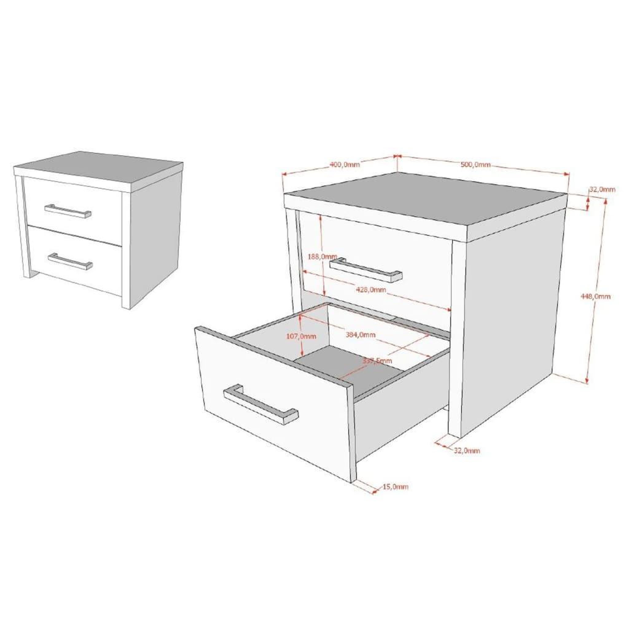 Voir la diapositive 3 : Vipack Vipack Table de chevet a 2 tiroirs Aline Chene clair
