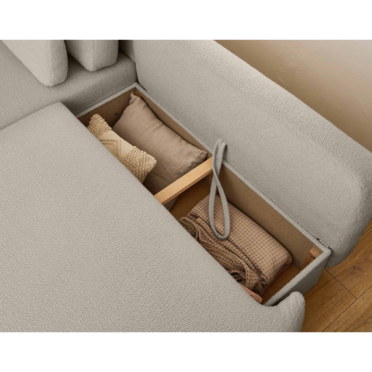 LISA DESIGN Mahina - canapé d'angle gauche - 4 places - convertible avec coffre - en tissu bouclette