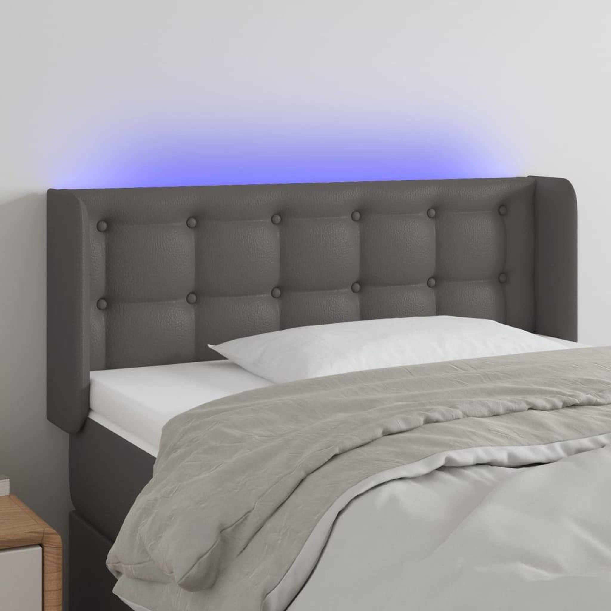 Voir la diapositive 1 : VIDAXL Tete de lit a LED Gris 103x16x78/88 cm Similicuir