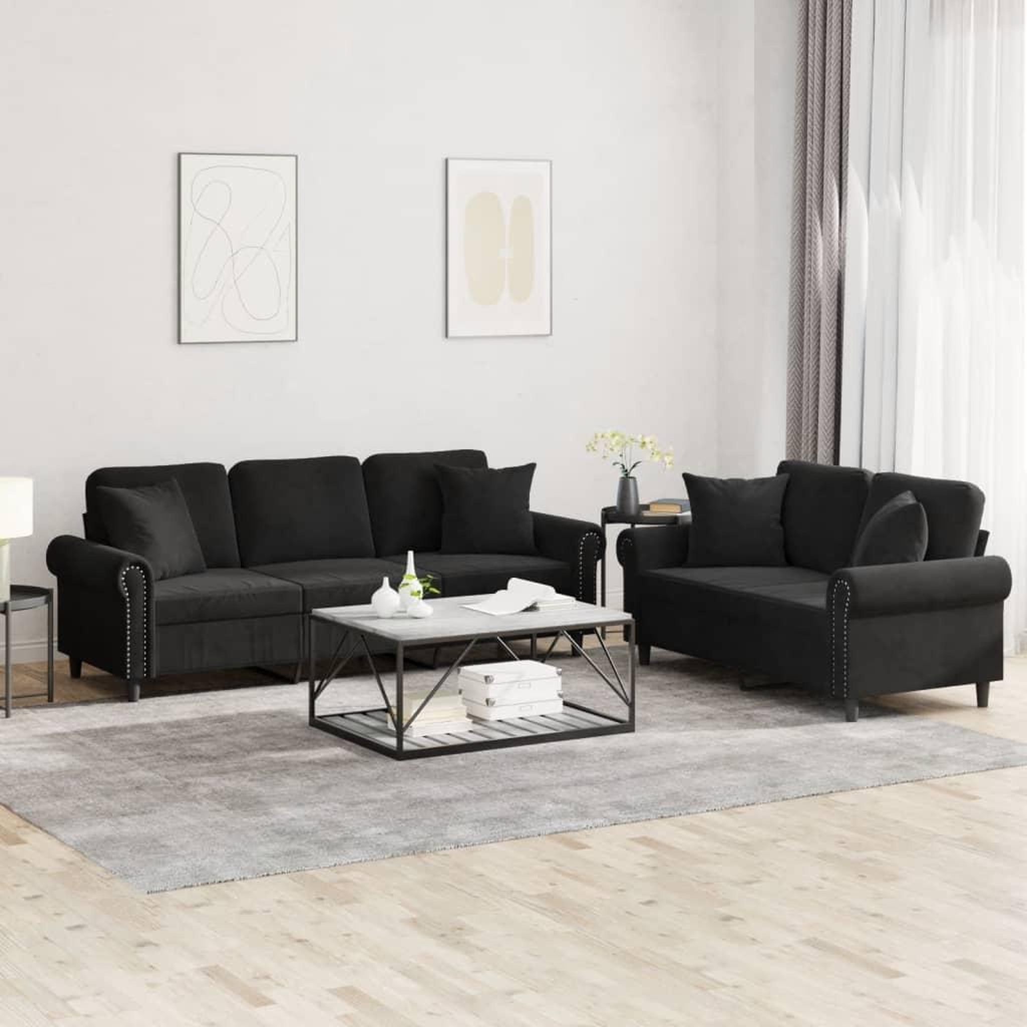 VIDAXL Ensemble de canapes 2 pcs avec coussins noir velours