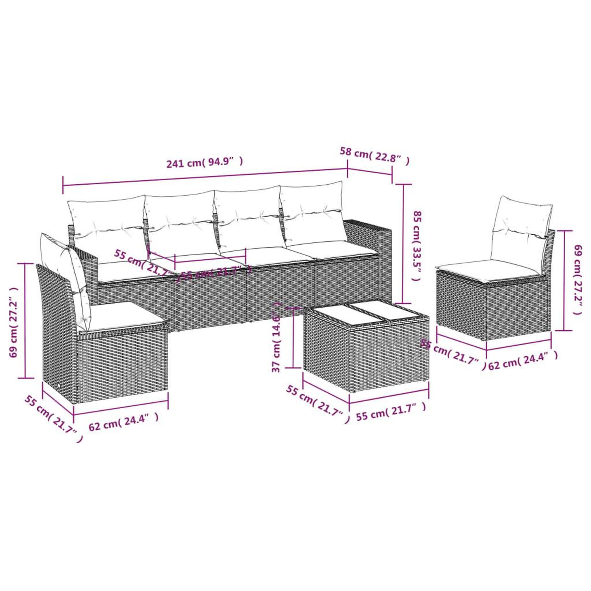 Voir la diapositive 4 : VIDAXL Salon de jardin avec coussins 7 pcs gris resine tressee