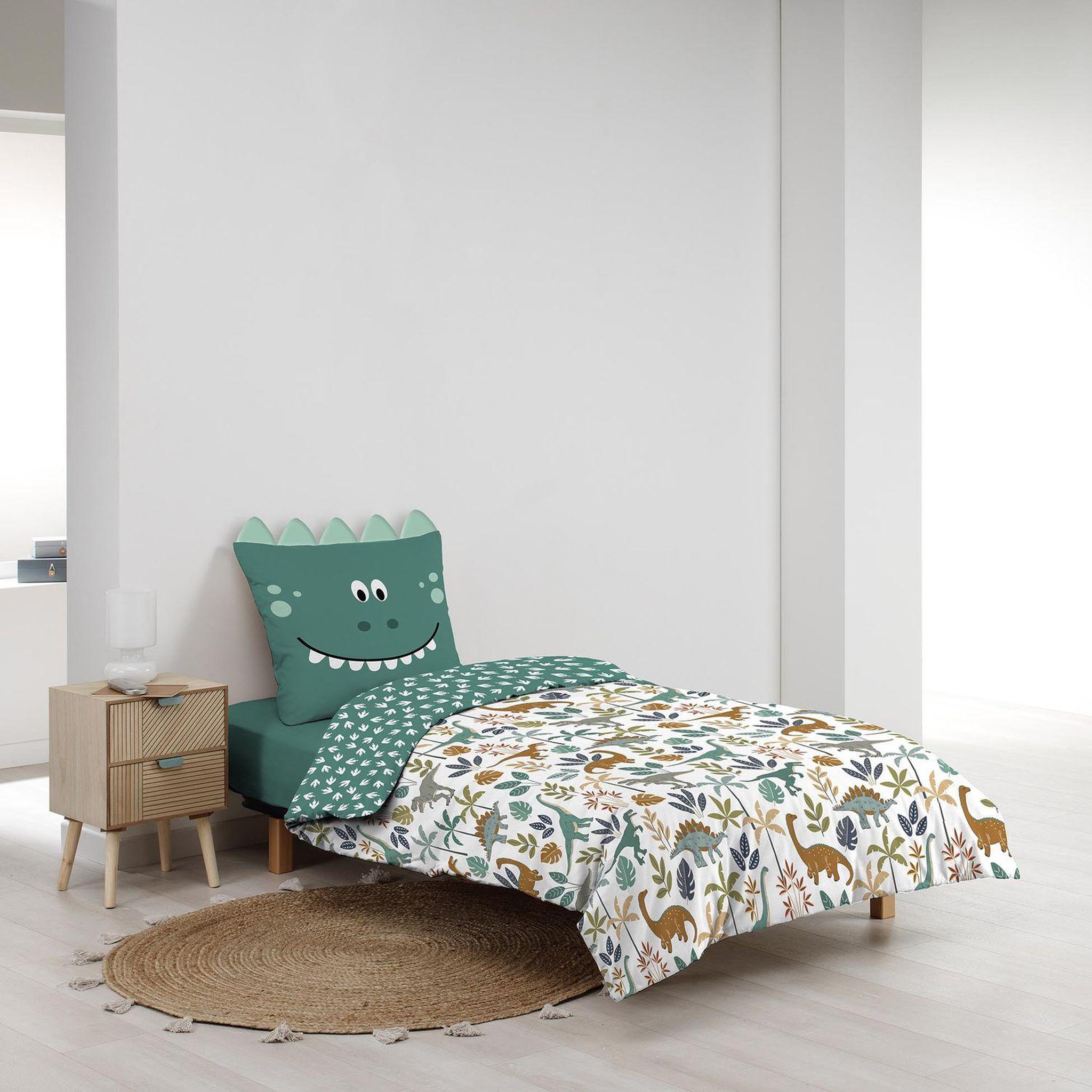 Voir la diapositive 4 : Douceur d'Intérieur Parure de lit enfant réversible DINO - Coton 42 fils/cm² - 140 x 200 cm - Vert
