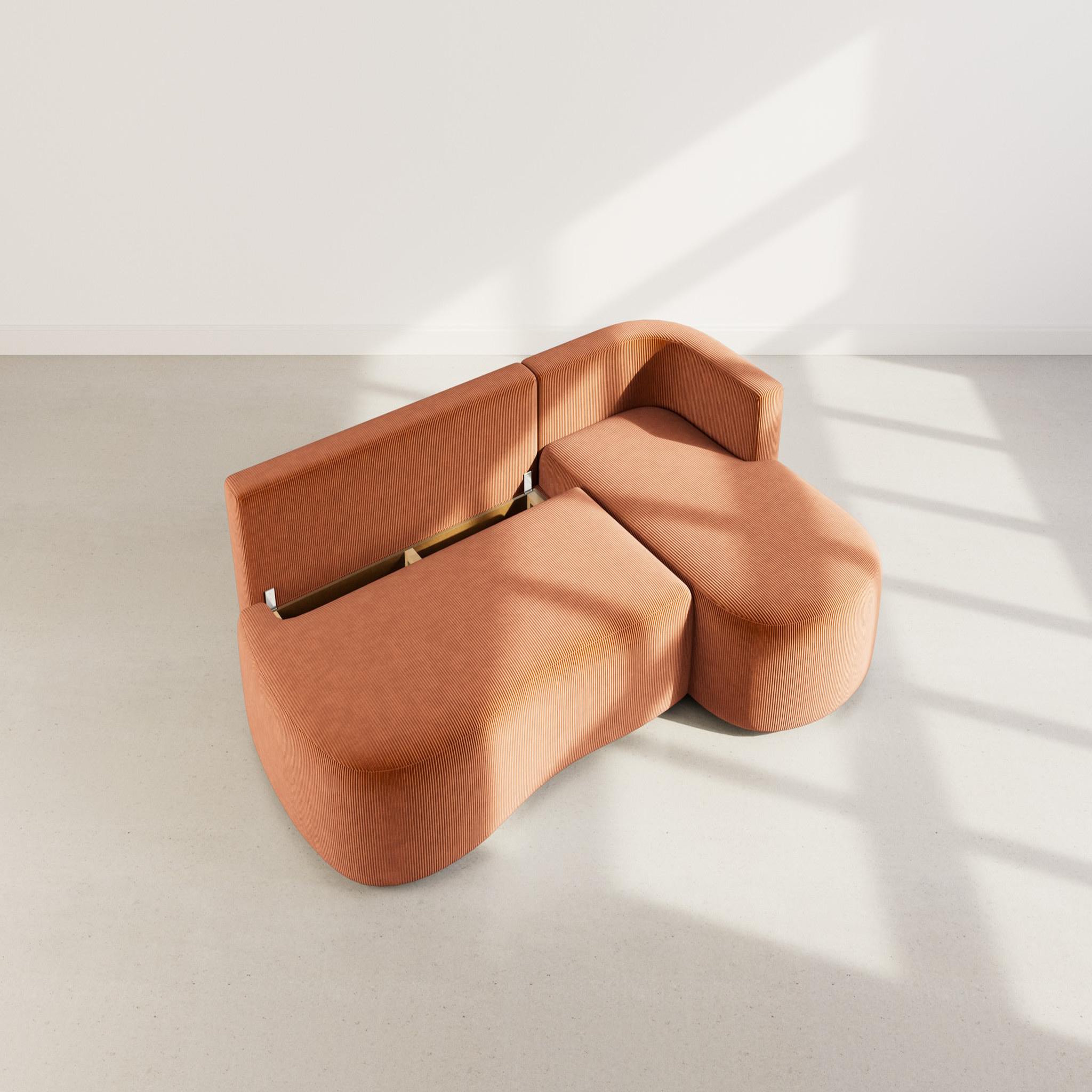 Voir la diapositive 3 : BEST MOBILIER Mahina - canapé d'angle droit 4 places convertible avec coffre en velours côtelé