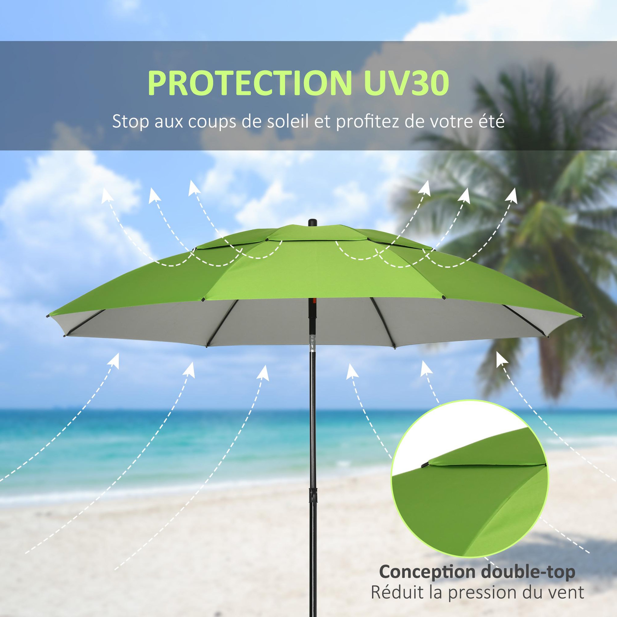 Voir la diapositive 4 : OUTSUNNY Parasol inclinable de jardin parasol de plage rond Ø 185 cm vert