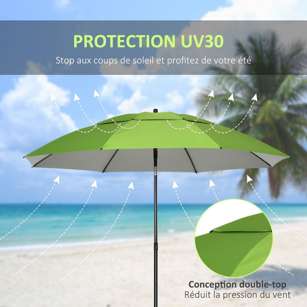 OUTSUNNY Parasol inclinable de jardin parasol de plage rond Ø 185 cm vert