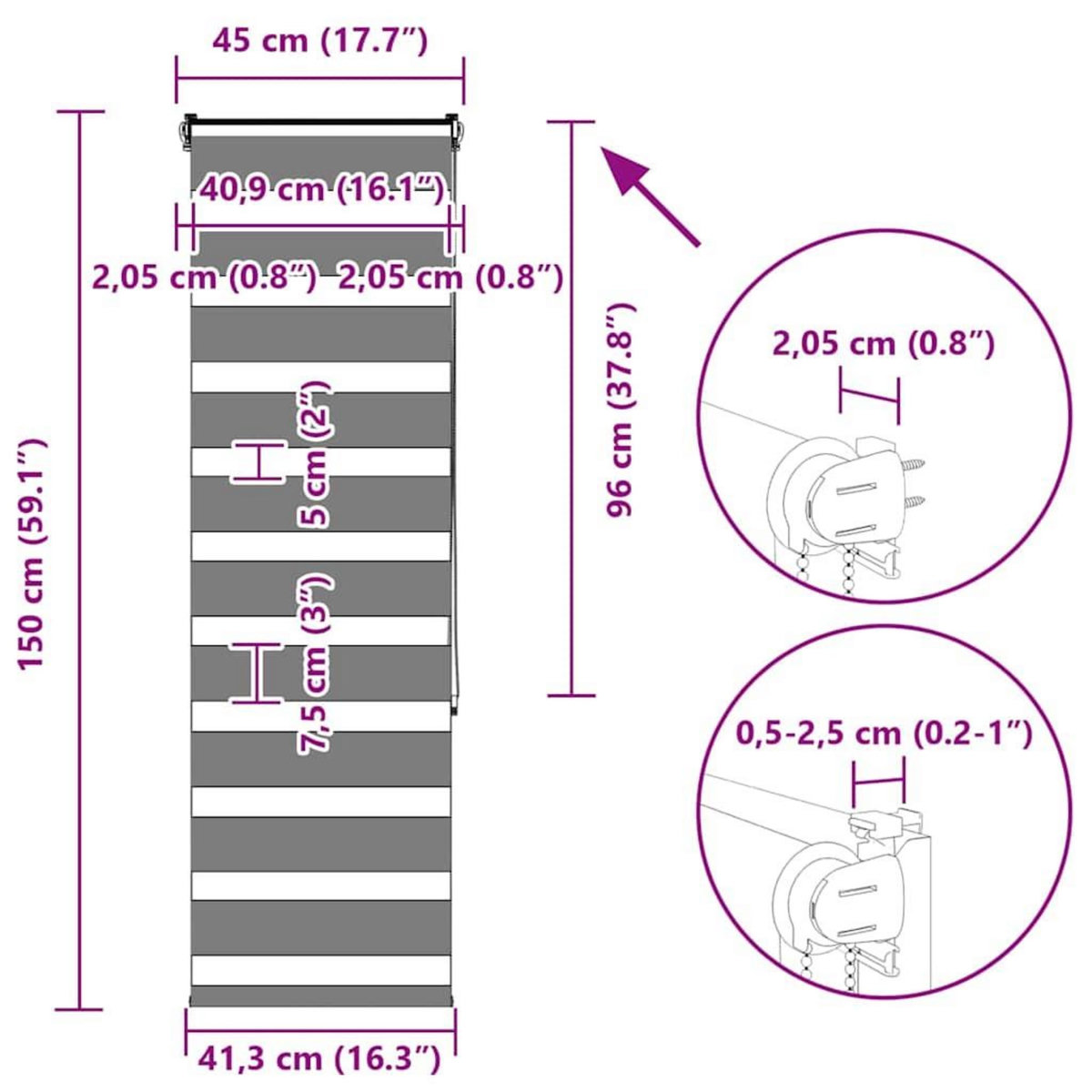 VIDAXL Store zebre marron sable largeur du tissu 40,9 cm polyester