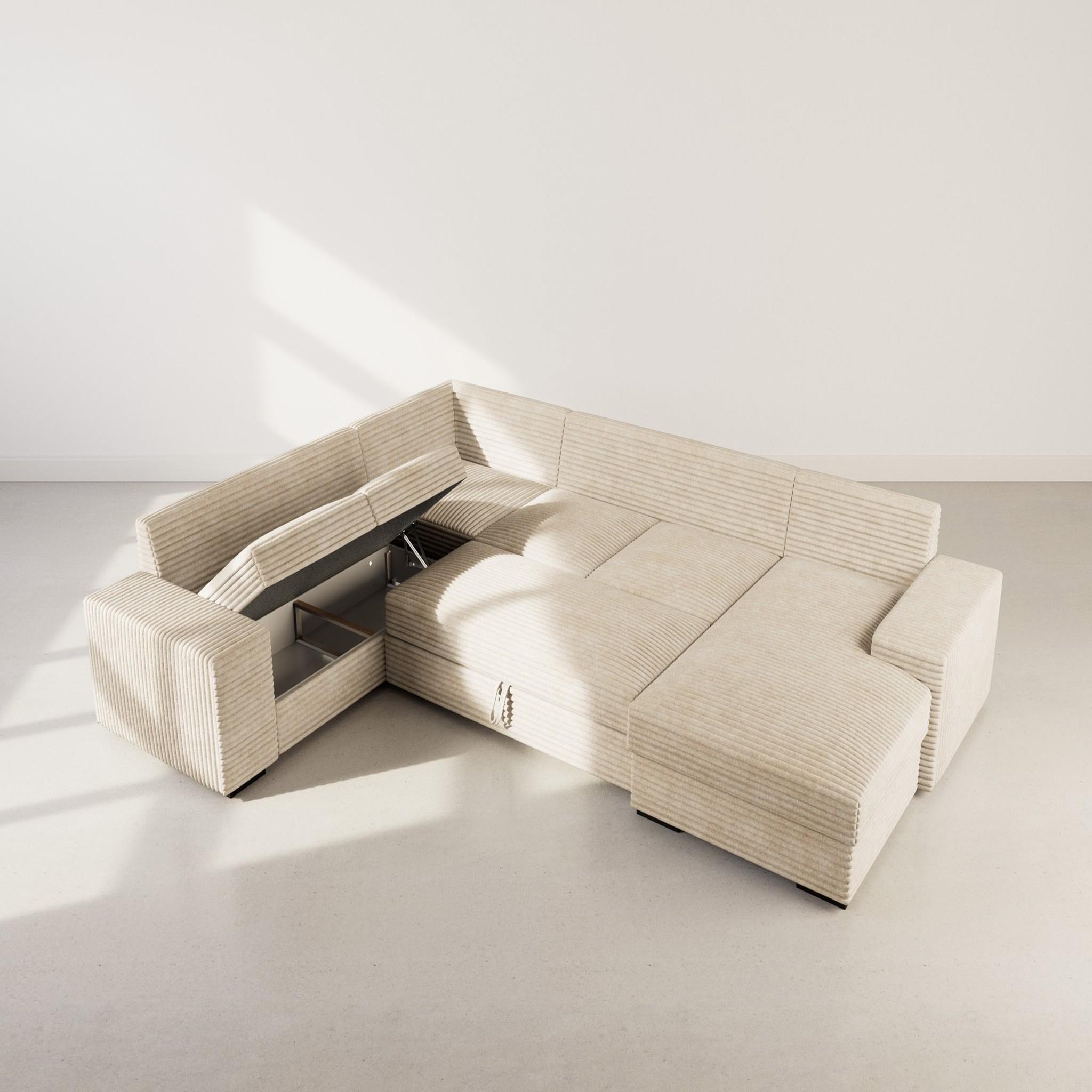 Voir la diapositive 6 : BEST MOBILIER Lorie - canapé panoramique d'angle gauche 7 places convertible en velours côtelé grosse côte avec coffre