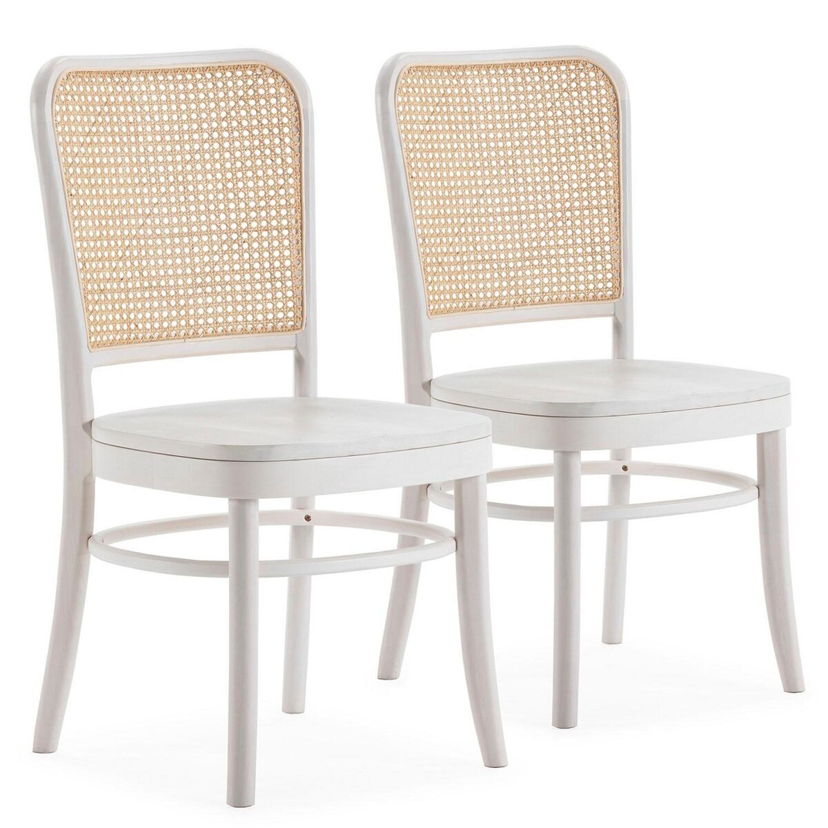 VS VENTA-STOCK Pack de 2 chaises Vesta Couleur Blanc, Bois Massif et Rotin naturel