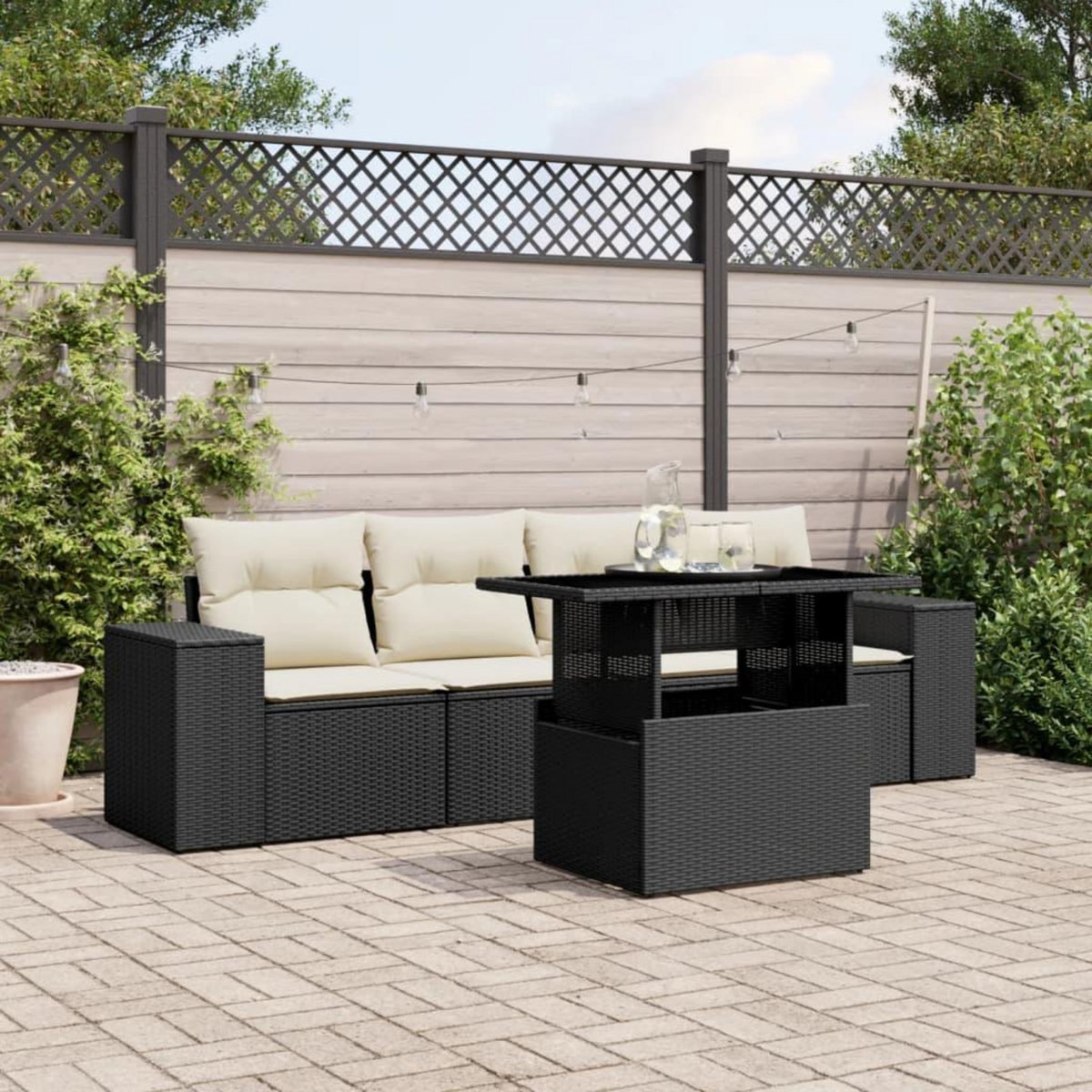 VIDAXL Salon de jardin 5 pcs avec coussins noir resine tressee