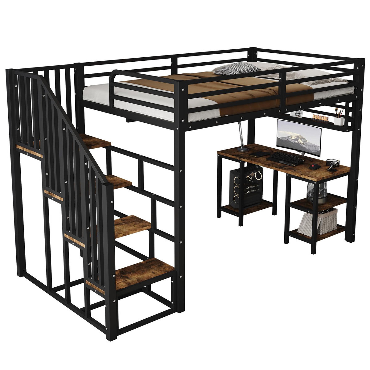 MERAX Lit mezzanine 120x200 cm coloris noir métal