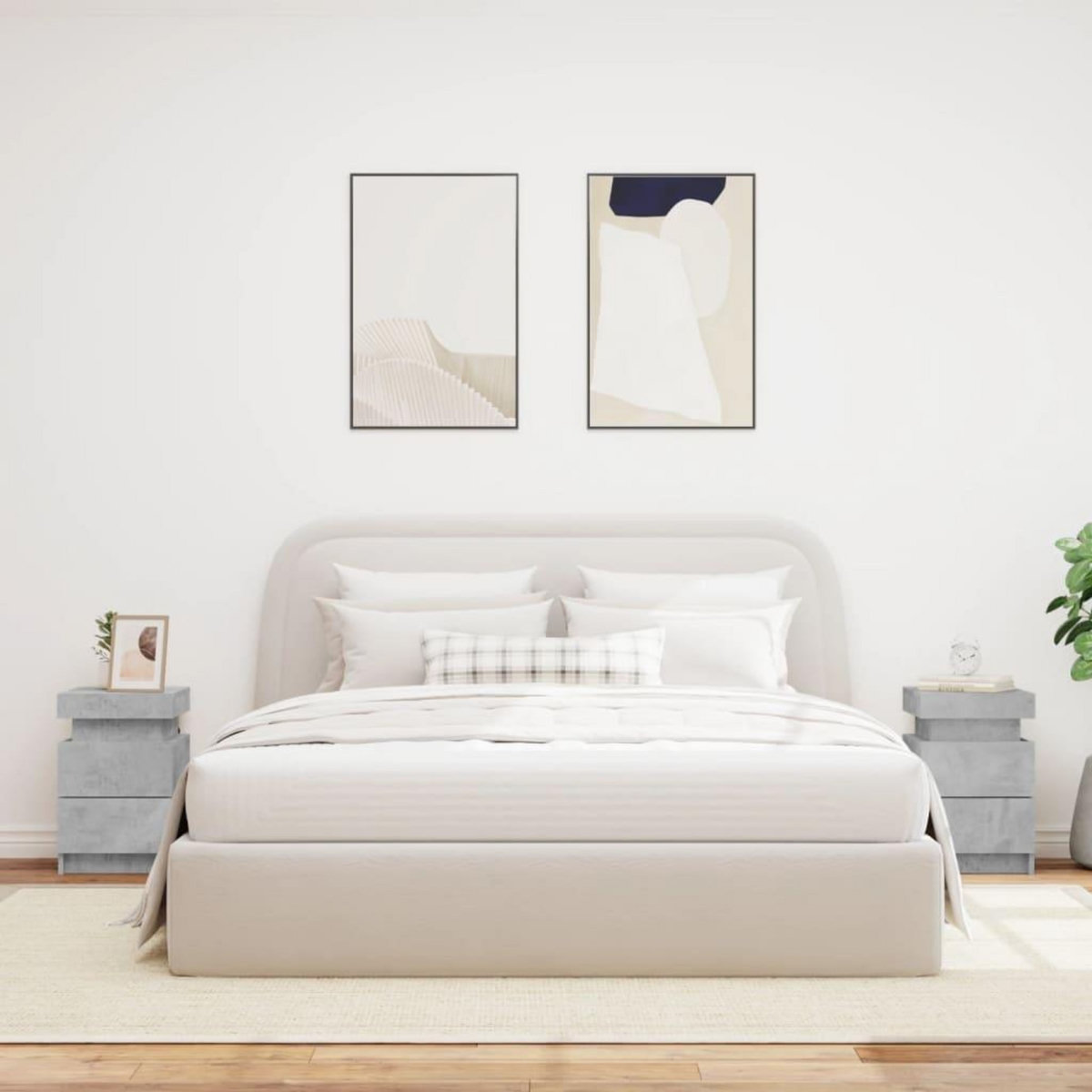 VIDAXL Tables de chevet avec lumieres LED 2 pcs gris beton 35x39x55 cm