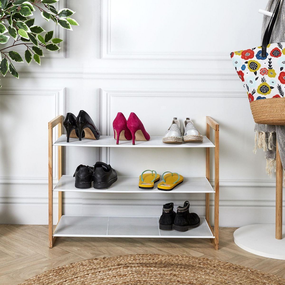 TOILINUX Meuble à chaussures 3 étagères City - Bois et blanc