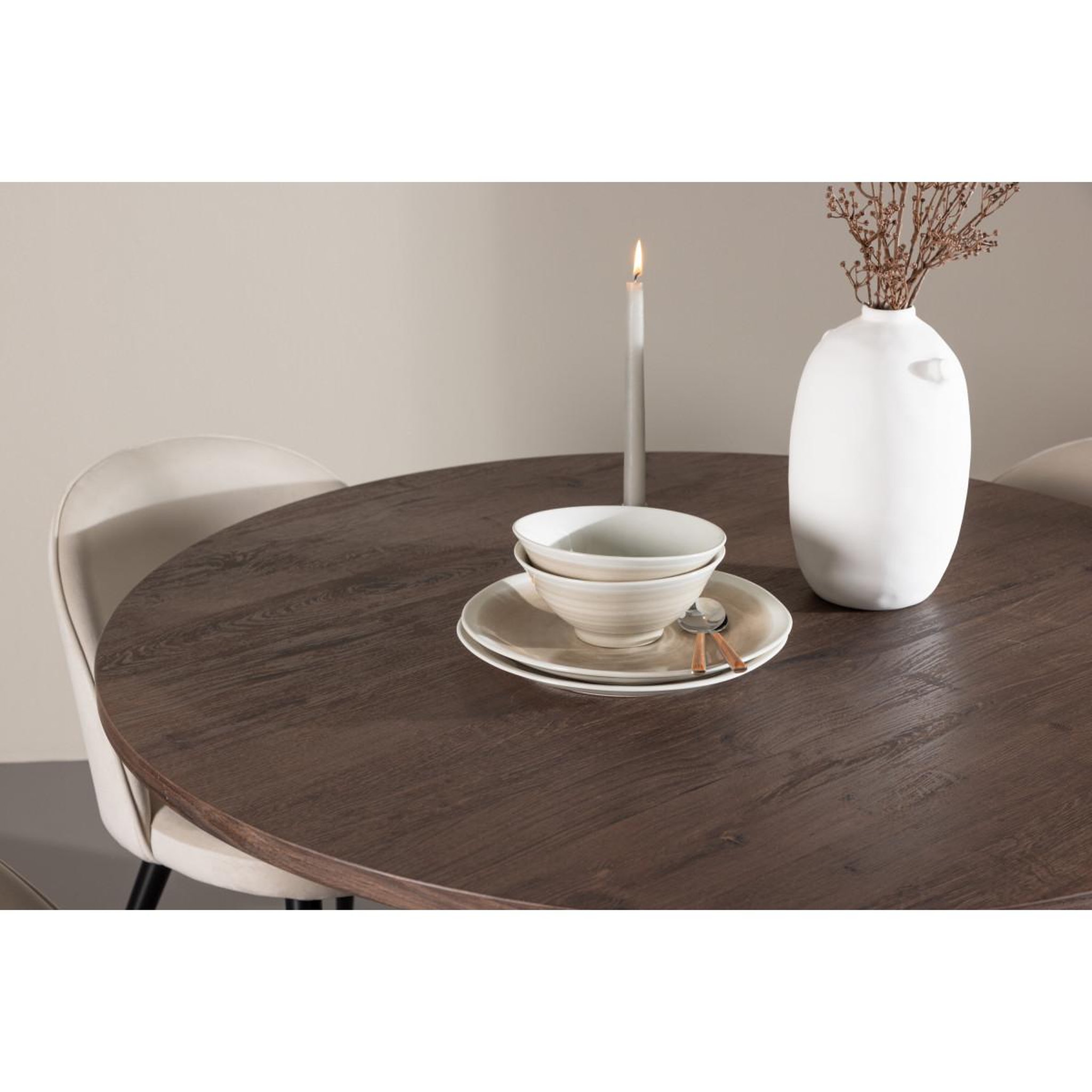 Voir la diapositive 6 : Paris Prix Ensemble table à manger & 4 chaises  bootcut & velvet  110cm moka & beige