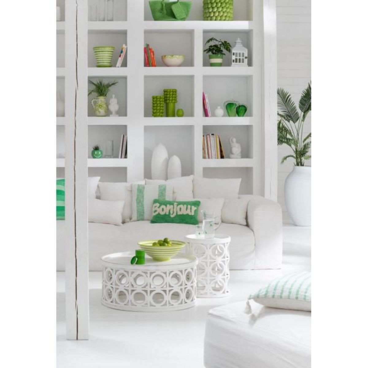 Paris Prix Coussin Déco Tufté Bonjour  Polly  30x50cm Vert