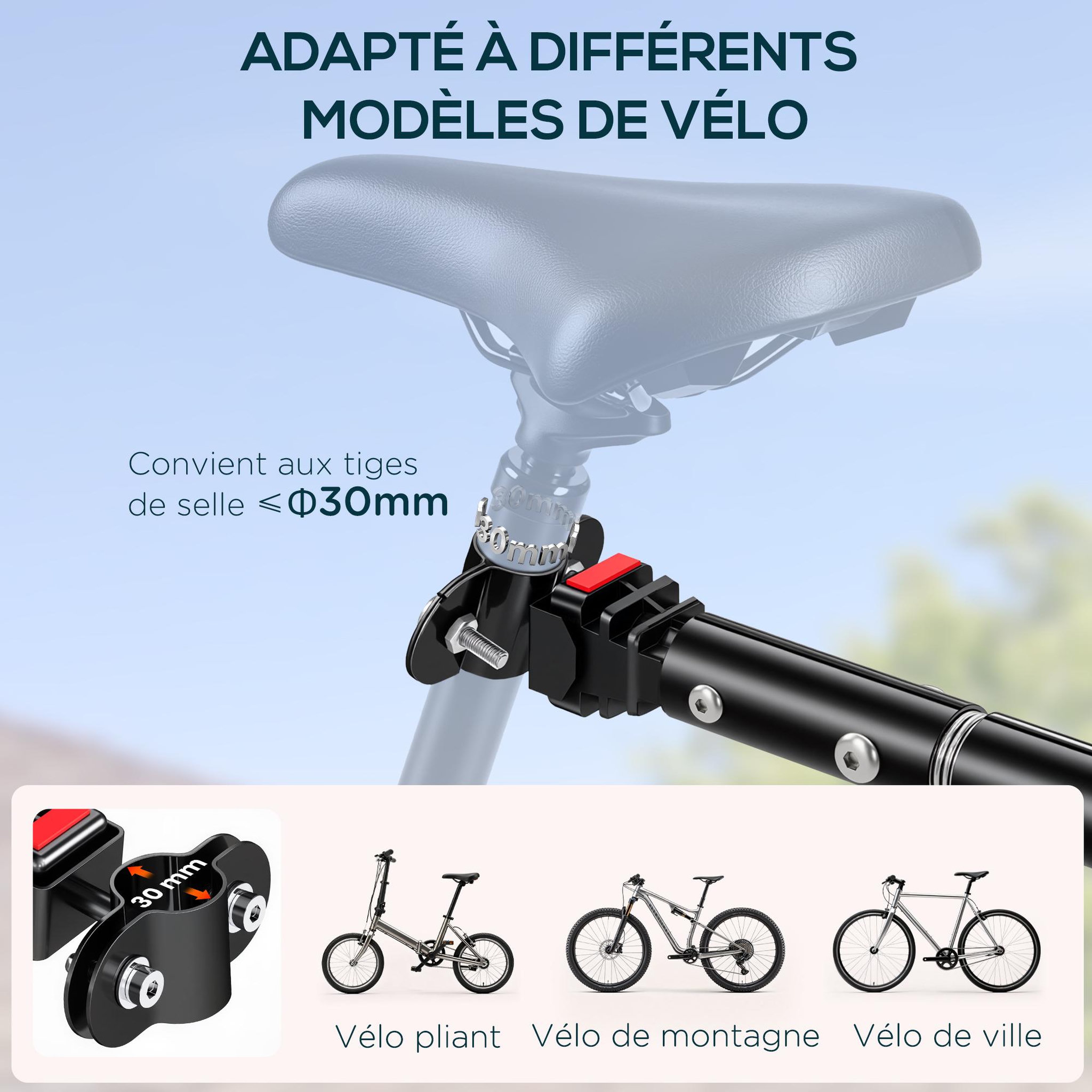 Voir la diapositive 3 : HOMCOM Remorque vélo remorque de transport pour vélo 144l x 59l x 80h cm barre d'attelage universelle acier noir