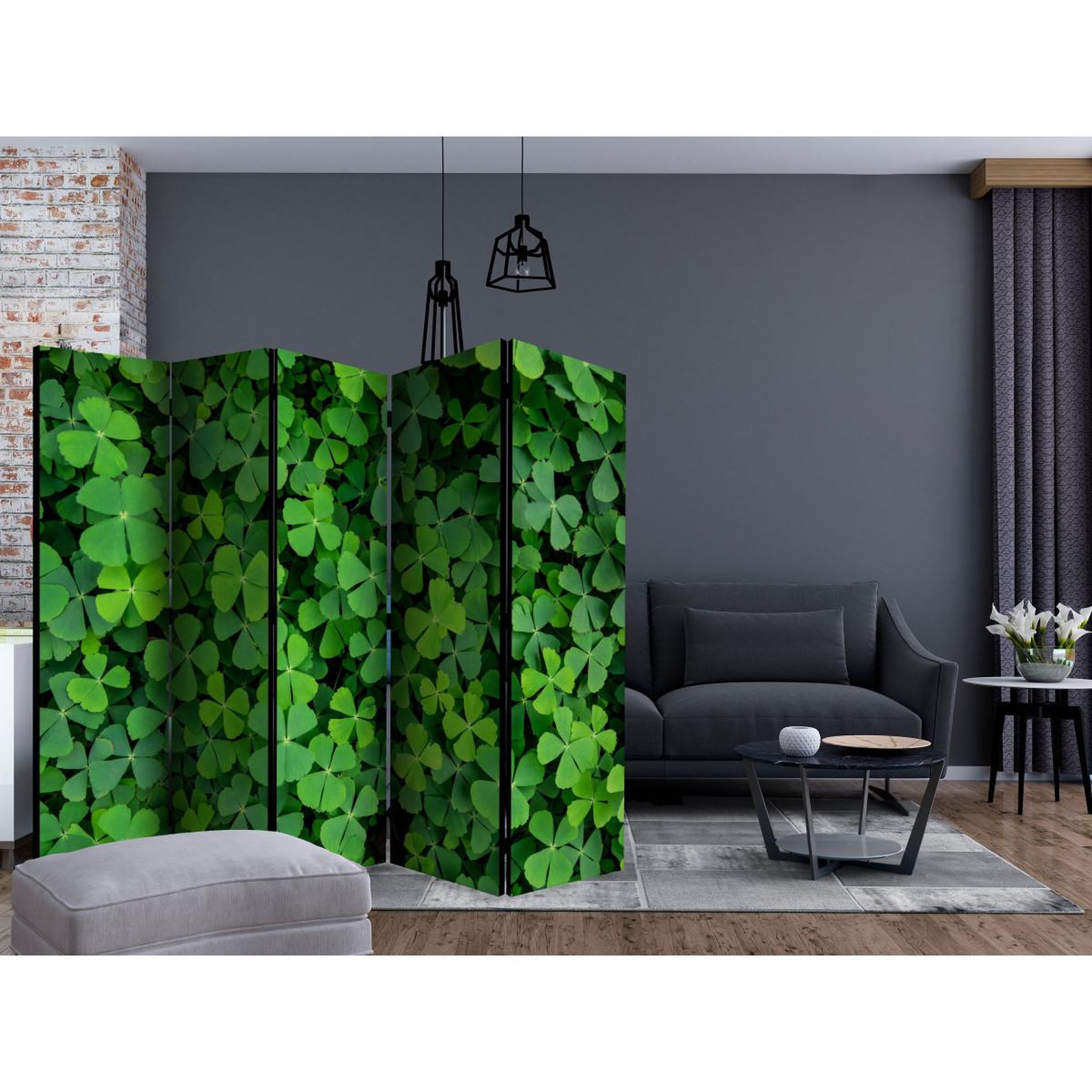 Voir la diapositive 2 : Paris Prix Paravent 5 volets  green clover  172x225cm