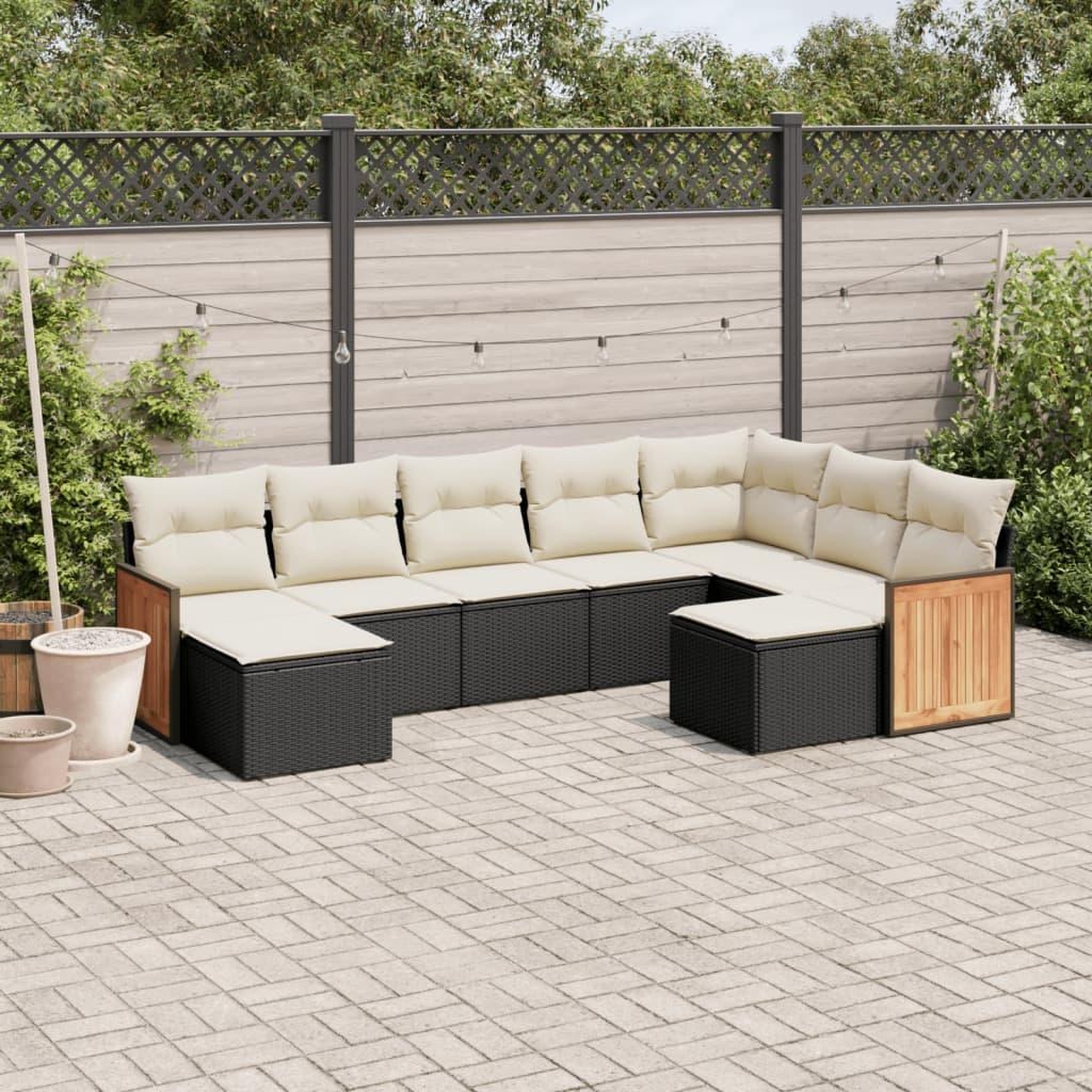 VIDAXL Salon de jardin 9 pcs avec coussins noir resine tressee