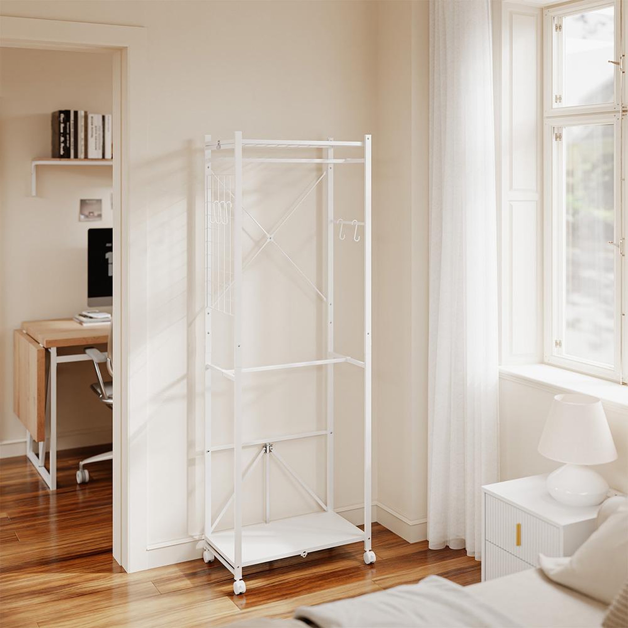 Voir la diapositive 5 : SOBUY Porte-manteaux sur roulettes Blanc 60.5x32.5x175cm KLS21-W