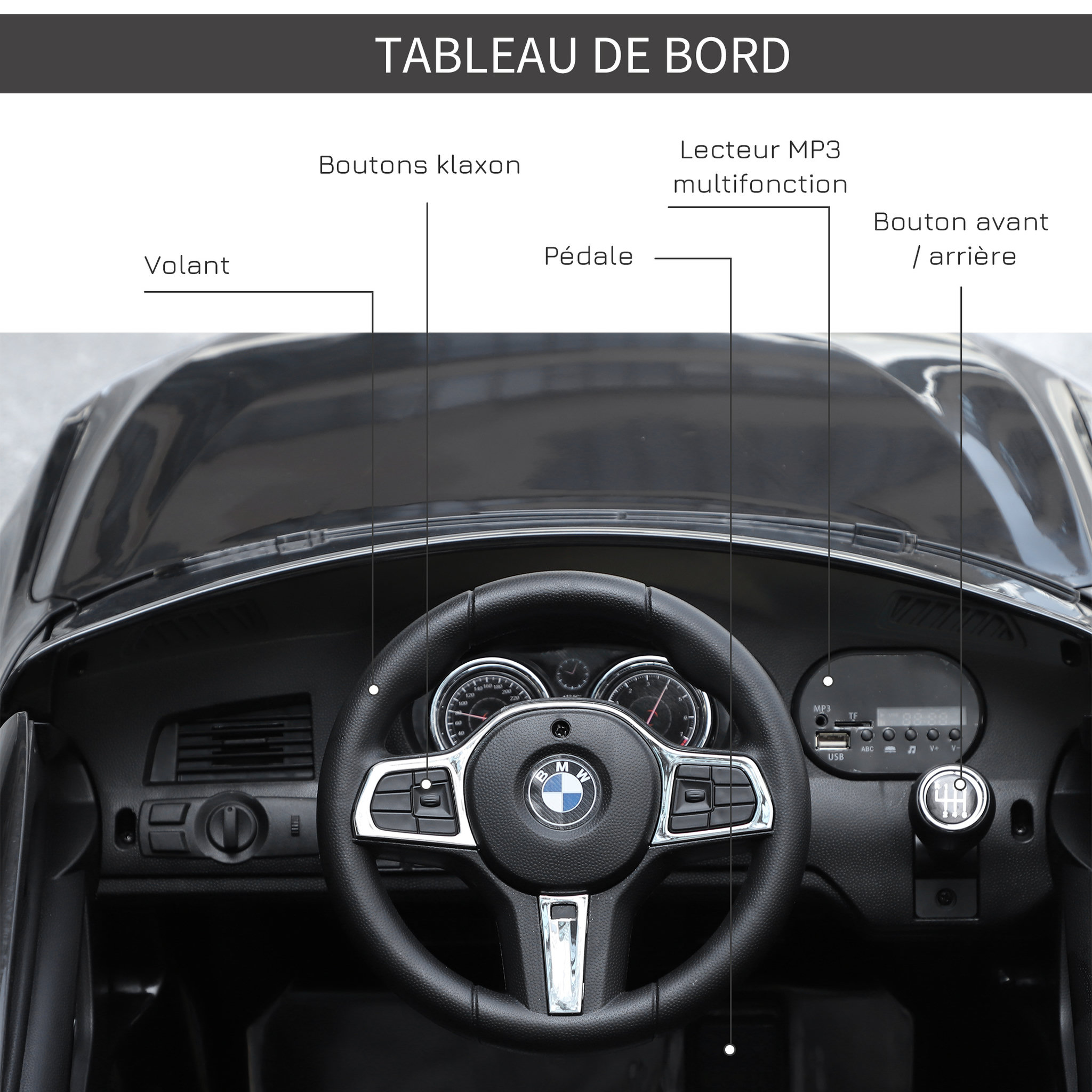 Voir la diapositive 6 : HOMCOM Voiture électrique enfants 6 V 3 Km/h max. effets sonores et lumineux télécommande incluse noir BMW 6 GT