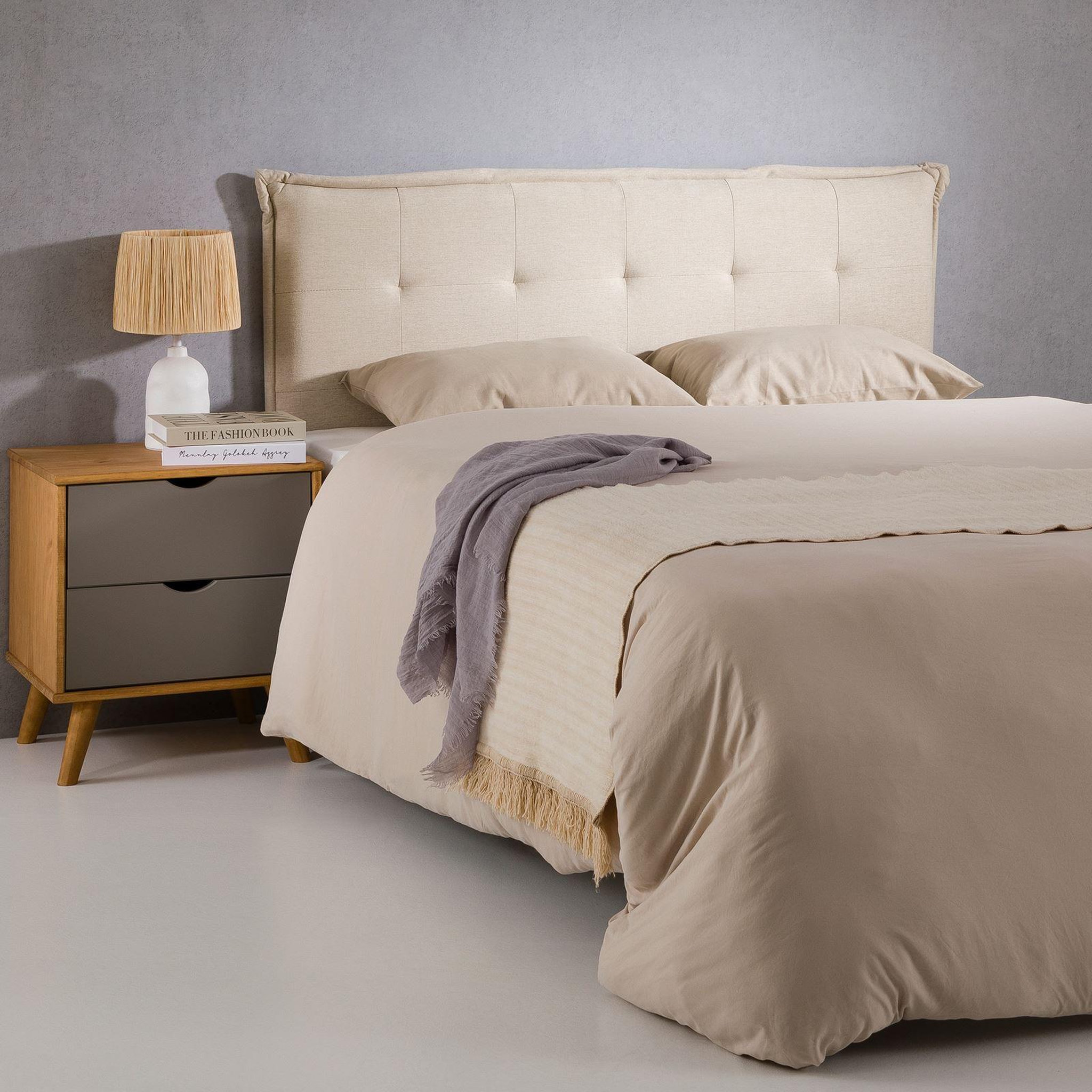 Voir la diapositive 2 : IDIMEX Tête de lit ZELOX 160 capitonnée sur pieds, en tissu