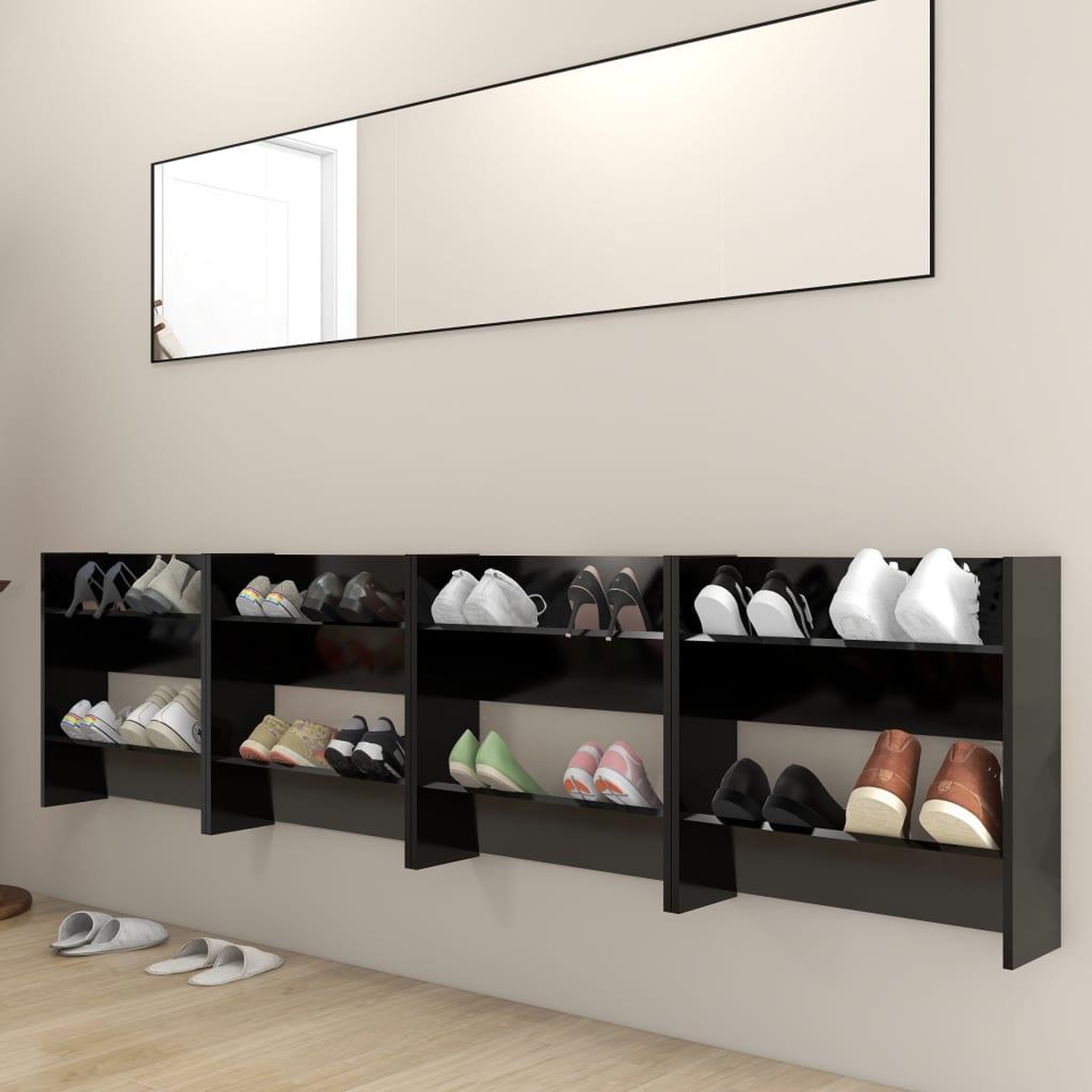 Voir la diapositive 3 : VIDAXL Armoires a chaussures murales 4 pcs noir bois d'ingenierie