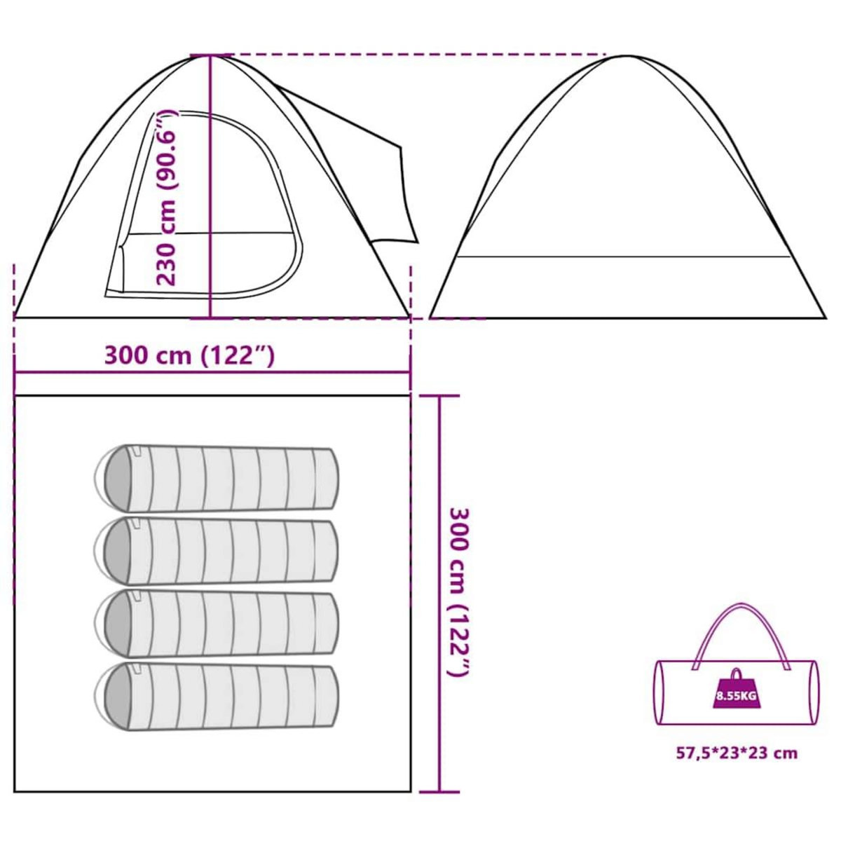 VIDAXL Tente de voiture 4 personnes vert impermeable
