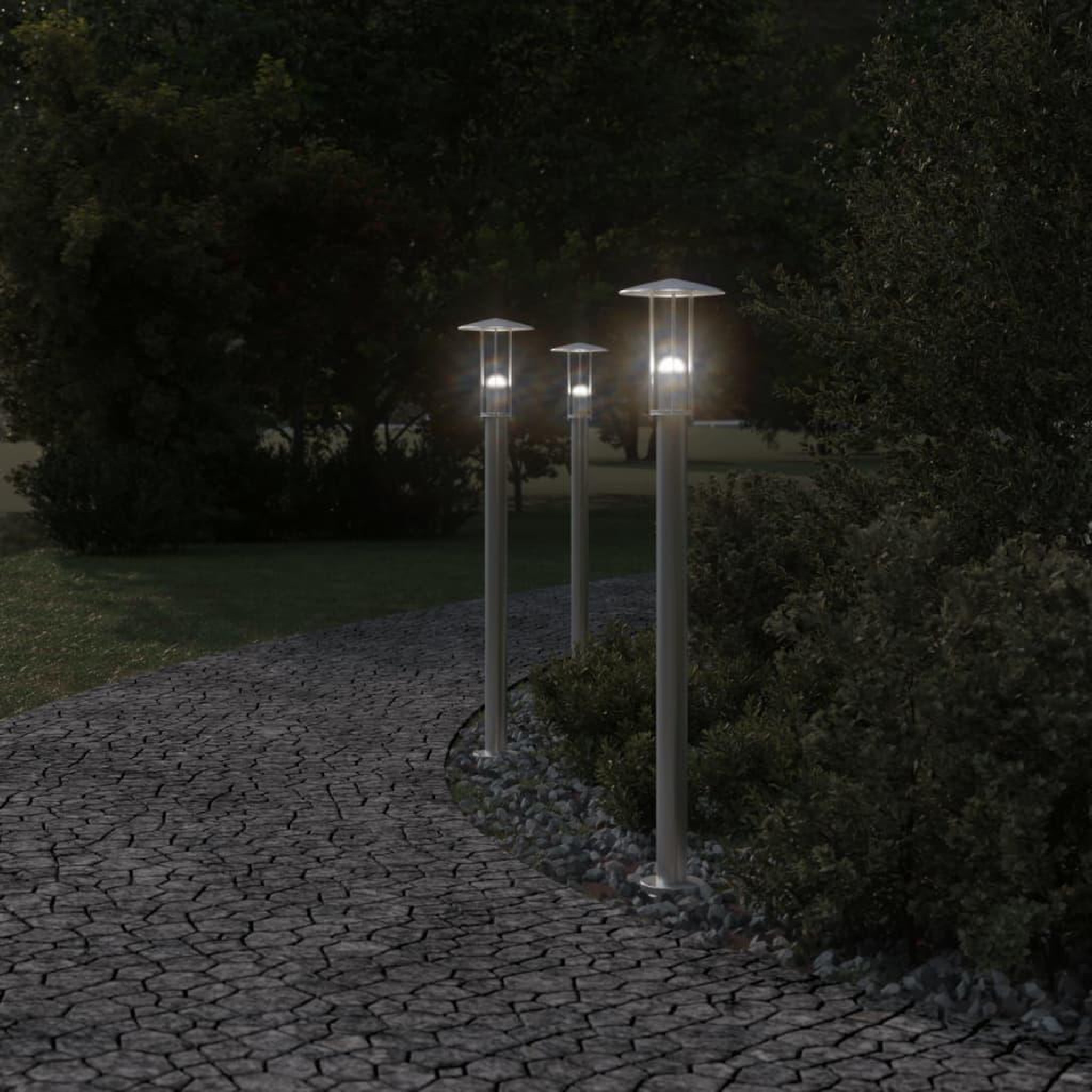 Voir la diapositive 3 : VIDAXL Lampadaires d'exterieur 3 pcs argente 100 cm acier inoxydable