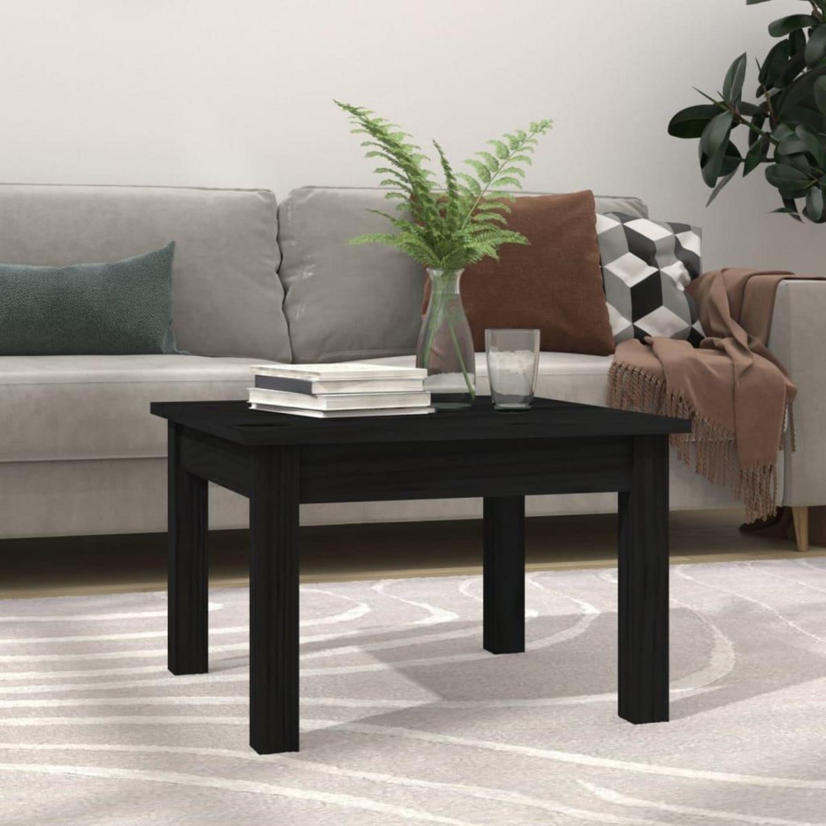 VIDAXL Table basse Noir 45x45x30 cm Bois massif de pin