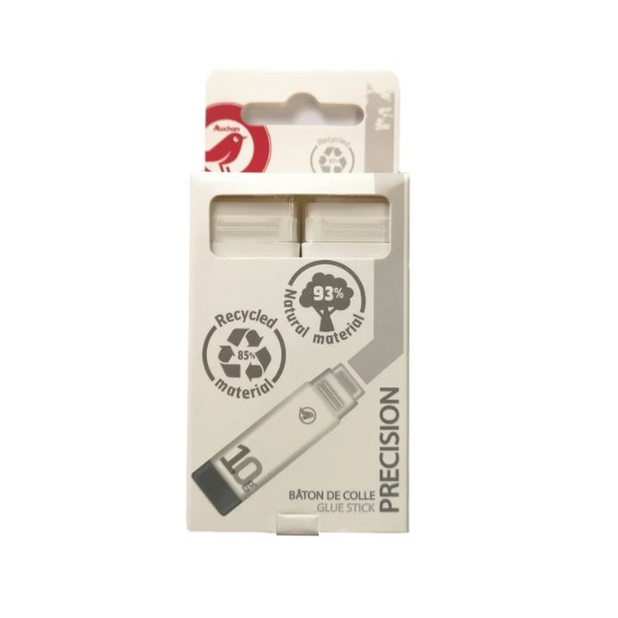 Voir la diapositive 1 : AUCHAN Lot de 2 bâtons de colle rectangulaire en matières recyclées - 10g
