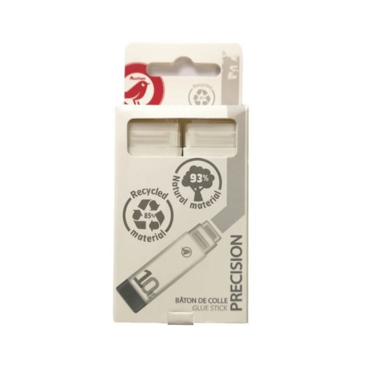 AUCHAN Lot de 2 bâtons de colle rectangulaire en matières recyclées - 10g