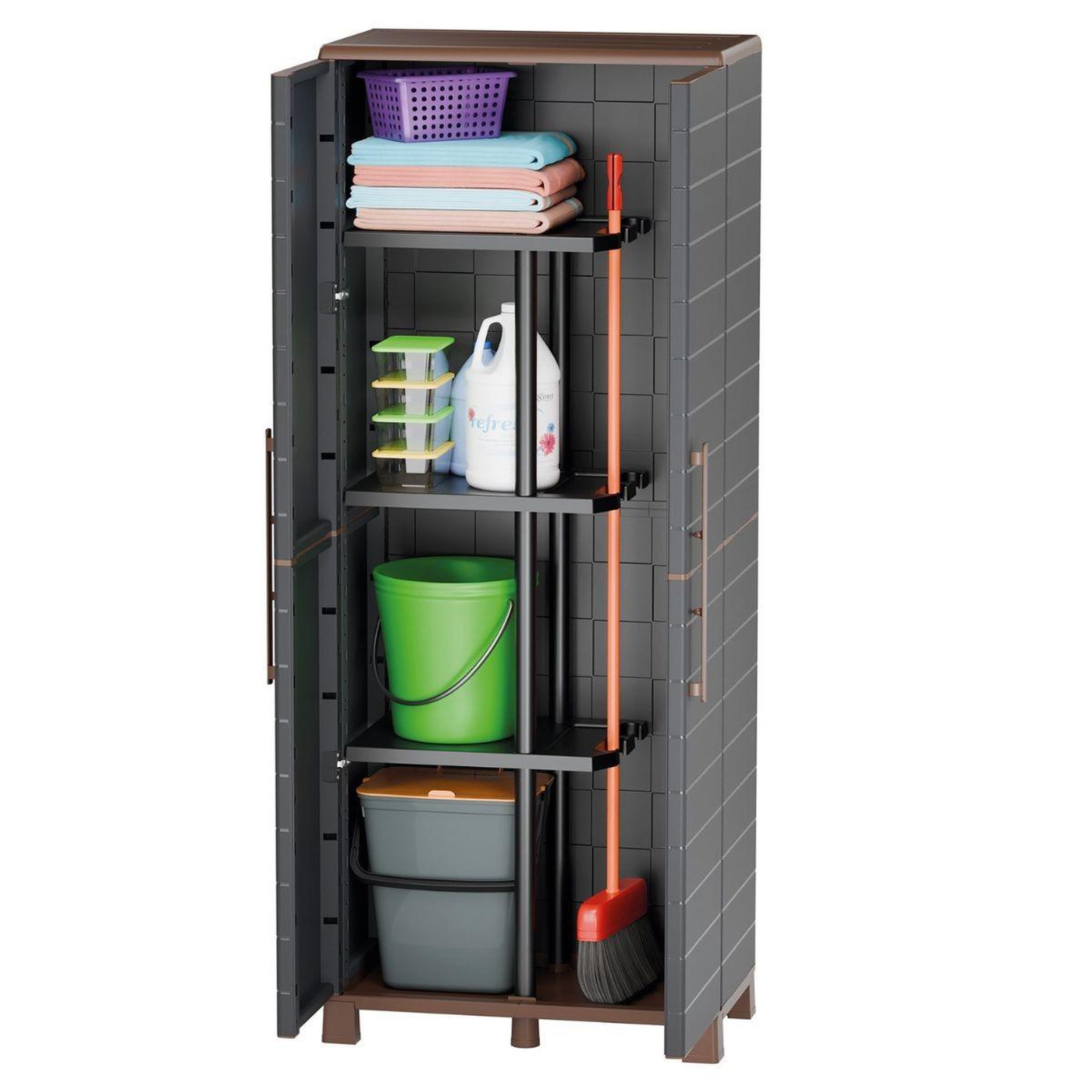 ART PLAST Armoire à balais + 3 etagères amovibles anthracite 68 x 37 x 169 cm - placard à balais charge 60kg garage buanderie artplast