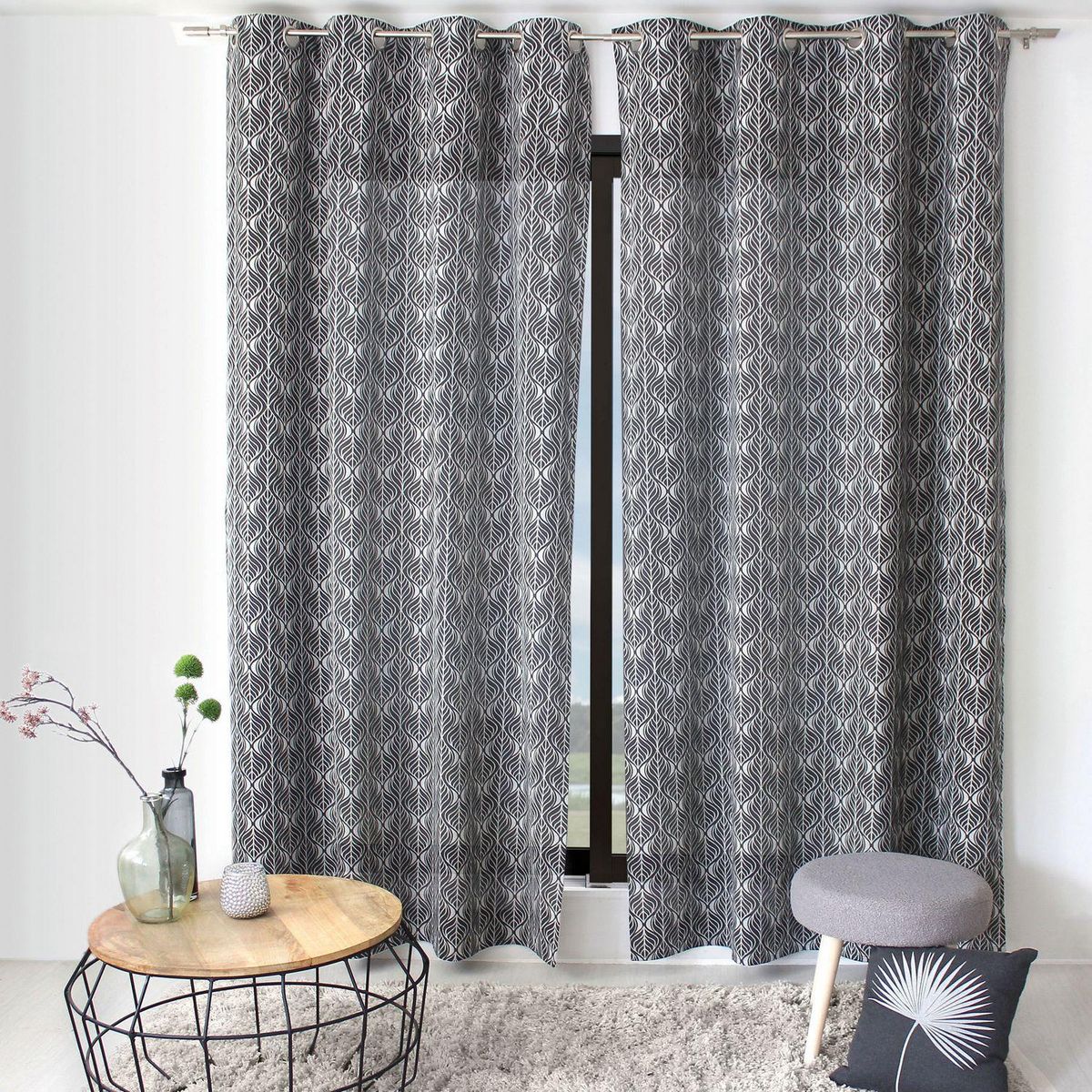 TOILINUX Rideau en coton recyclé BAYA - 140 x 240 cm - Gris foncé