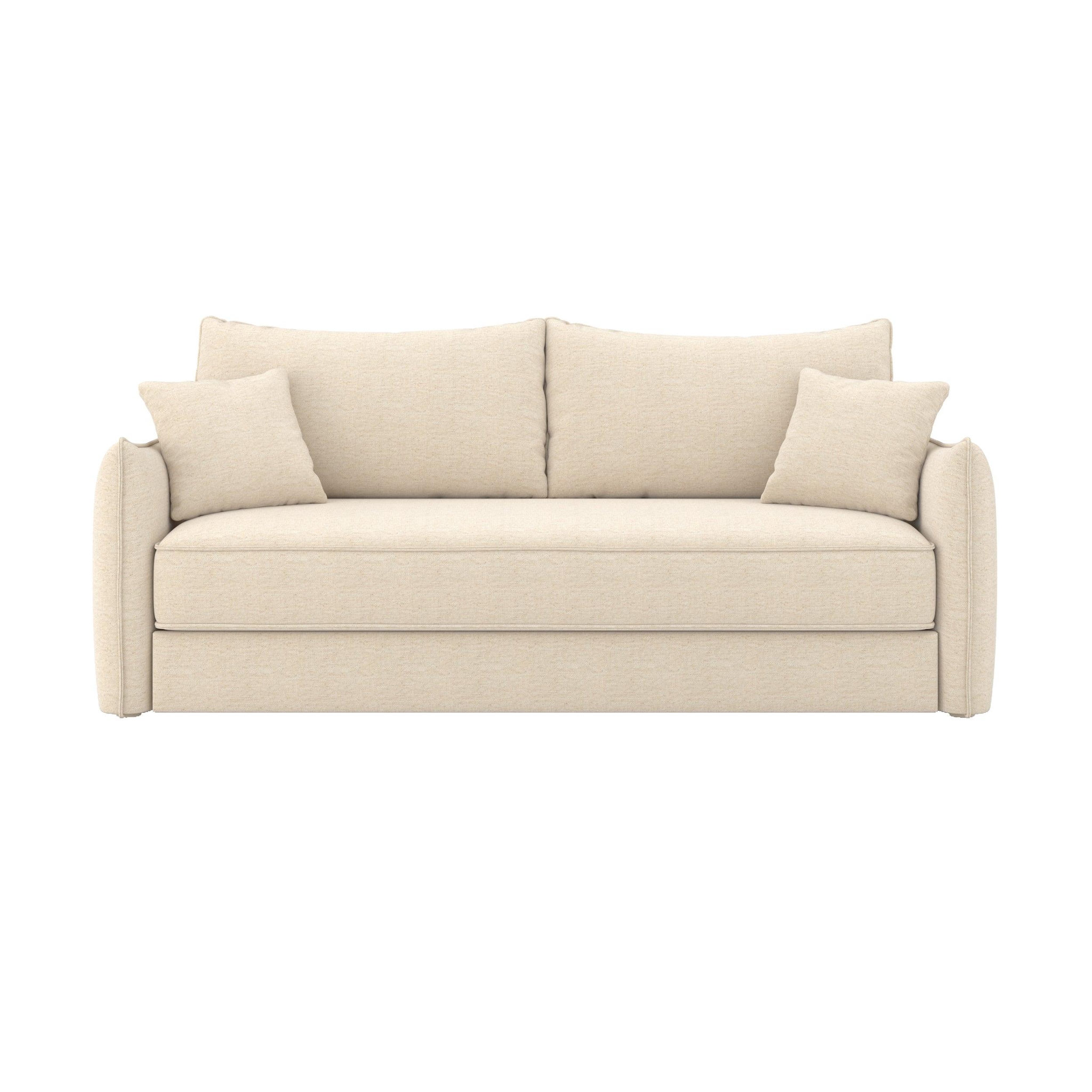 MAISON PAVANE Canapé convertible 3 places en tissu effet lin blanc cassé-céleste