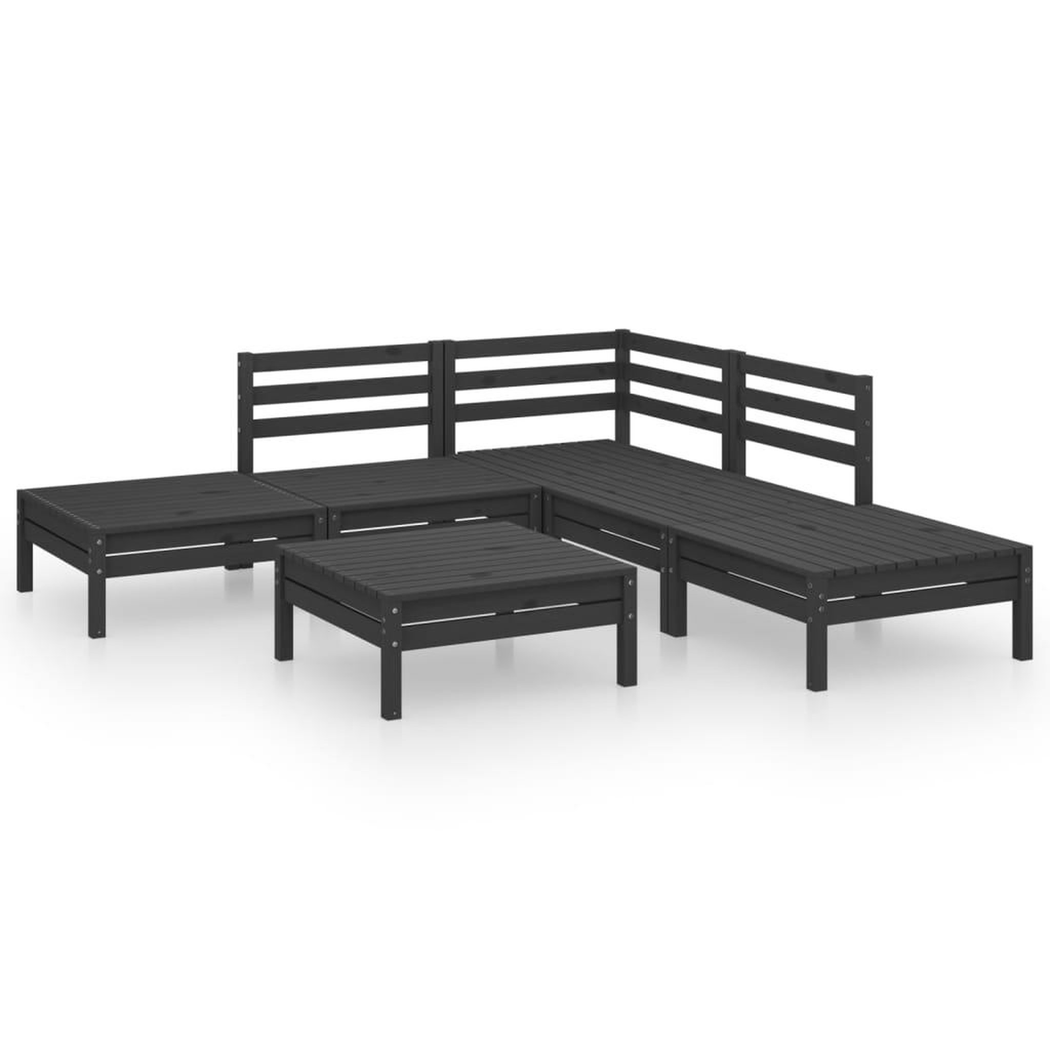 Voir la diapositive 2 : VIDAXL Salon de jardin 6 pcs Bois de pin massif Noir