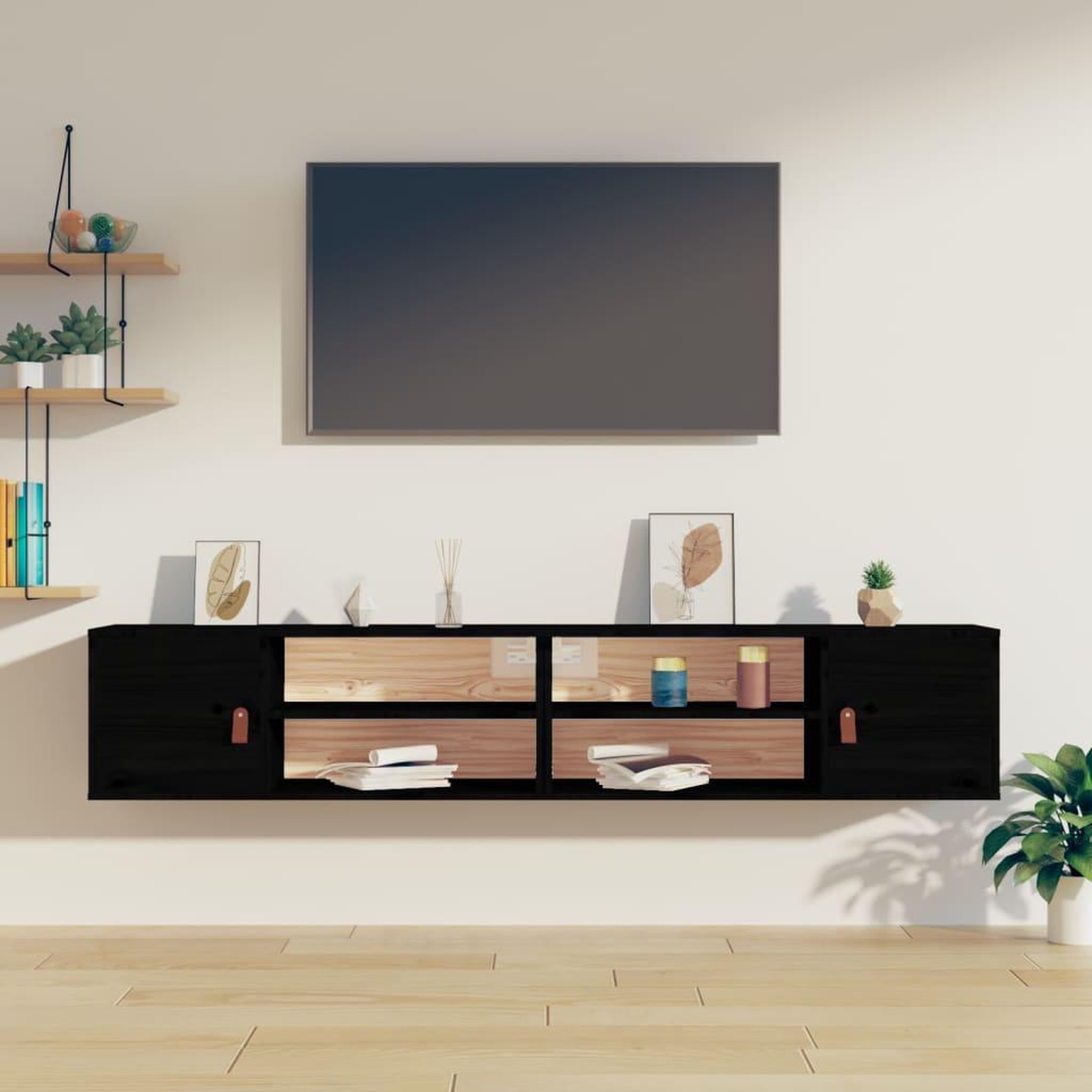Voir la diapositive 1 : VIDAXL Armoires murales 2 pcs Noir 80x30x30 cm Bois de pin massif