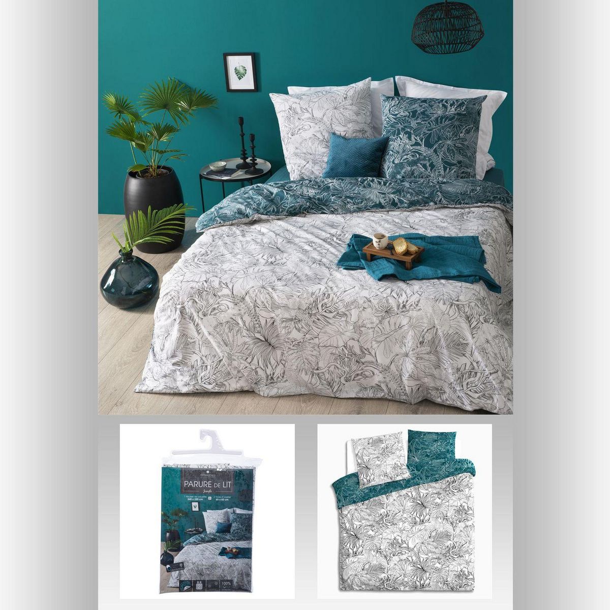 ATMOSPHERA Parure de Lit imprimé Etnik  en 240 x 220 - Noir et Blanc