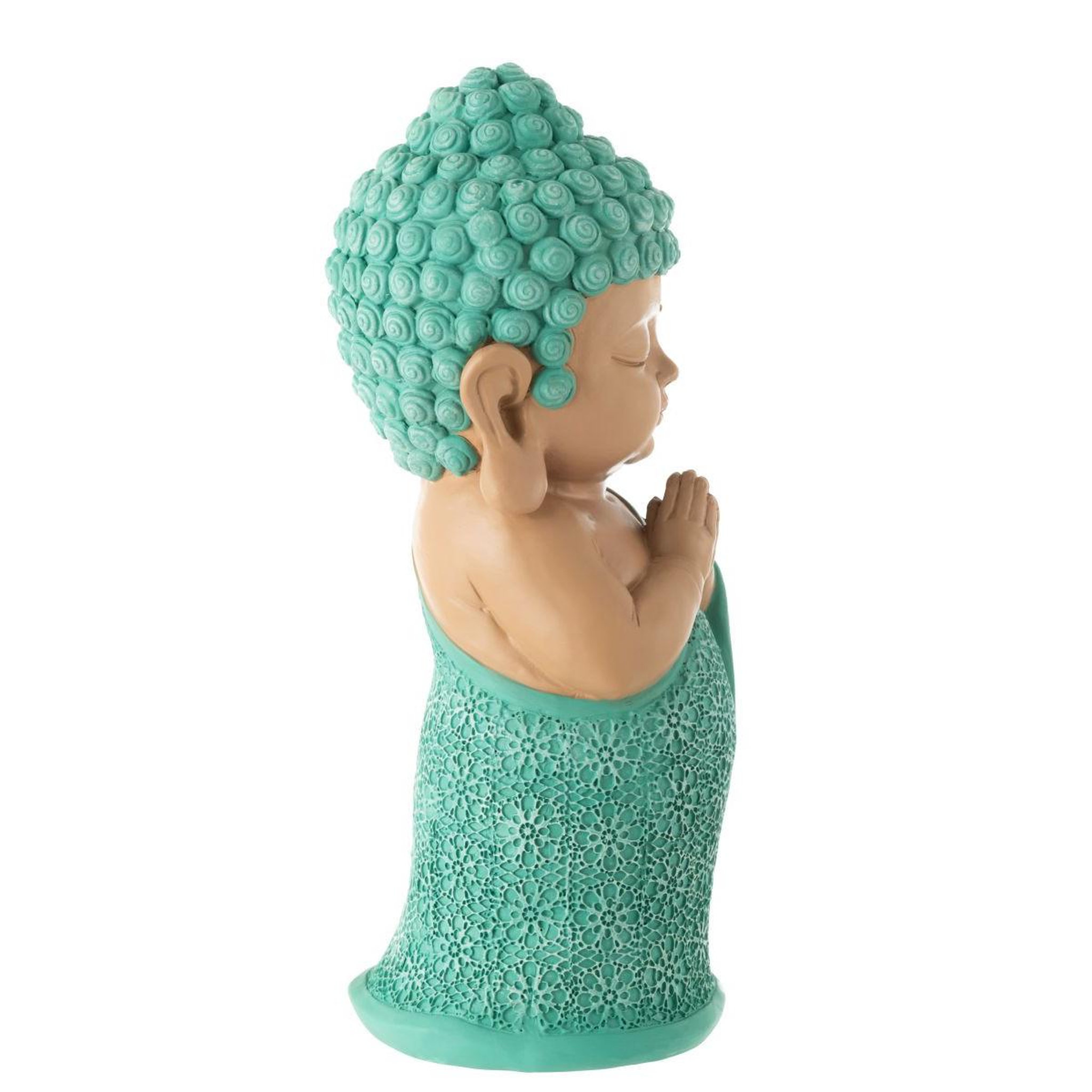 Voir la diapositive 2 : J-LINE Statuette moine prière  toby  32cm bleu azur