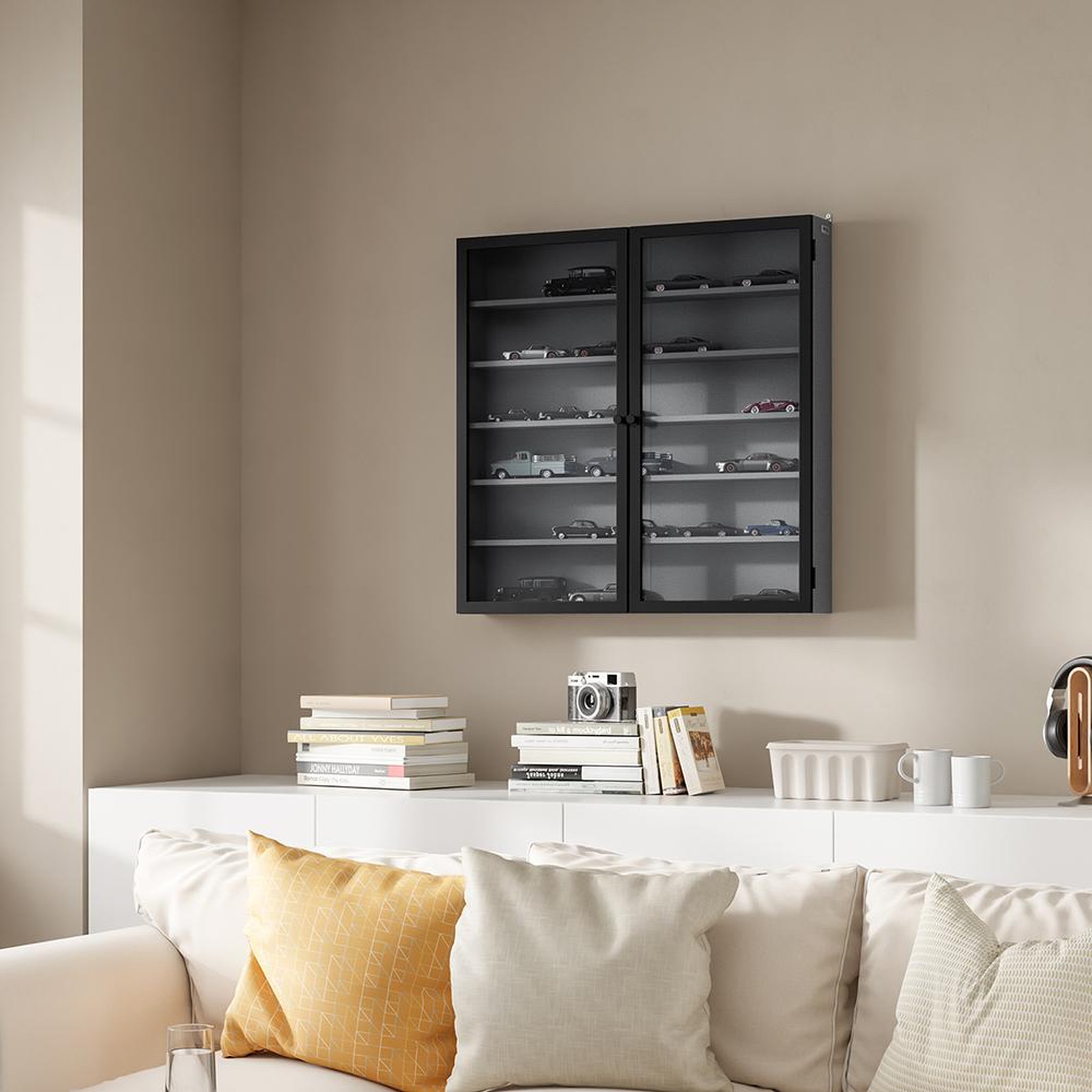 Voir la diapositive 2 : SOBUY Vitrine murale avec 2 portes couleur gris 80.0x12.2x77.5cm fsb113-h-dg