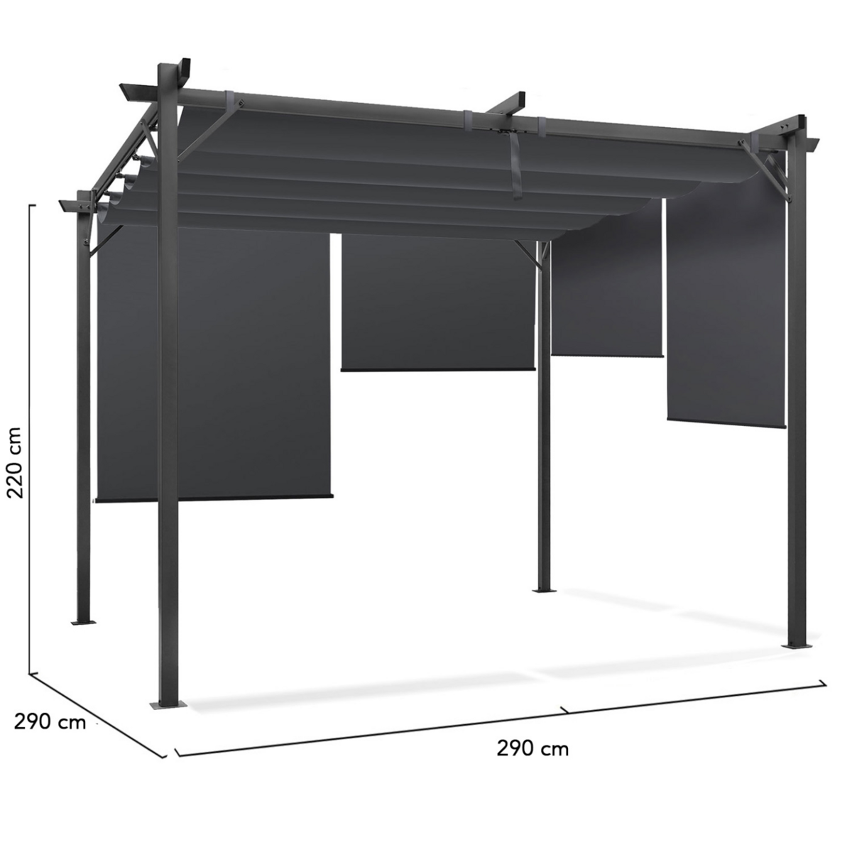 ID MARKET Pergola édition spéciale toit rétractable 3x3 M et 4 stores gris anthracite