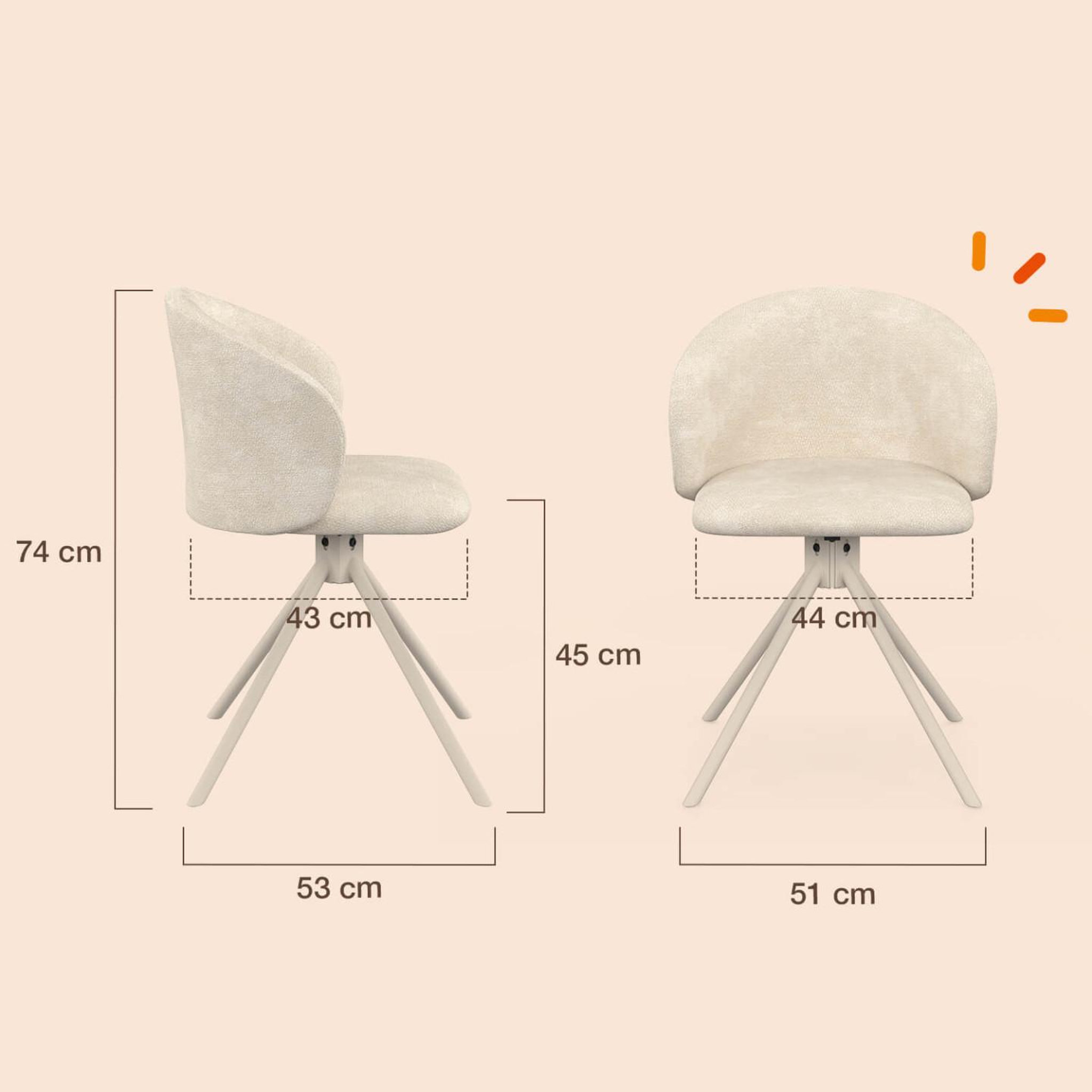 Voir la diapositive 5 : ID MARKET Lot de 4 chaises pivotantes kira en tissu chenille beige et pied métal beige pour salle à manger
