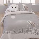 Dourev Housse de couette 200x200 CHOUETTE + 2 taies 100% coton