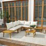Voir la diapositive 4 : OUTSUNNY Salon de jardin d'angle 5 places en bois d'acacia avec table basse et tablettes latérales coussins crème