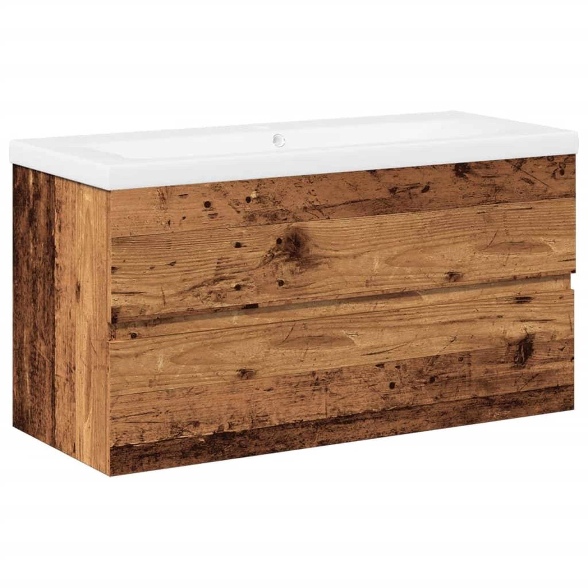 Voir la diapositive 2 : VIDAXL Armoire lavabo avec bassin integre vieux bois