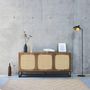 Voir la diapositive 2 : SWEEEK Buffet en décor bois et cannage arrondi. piètement et poignées en métal noir - 3 portes 160cm. buffet bas